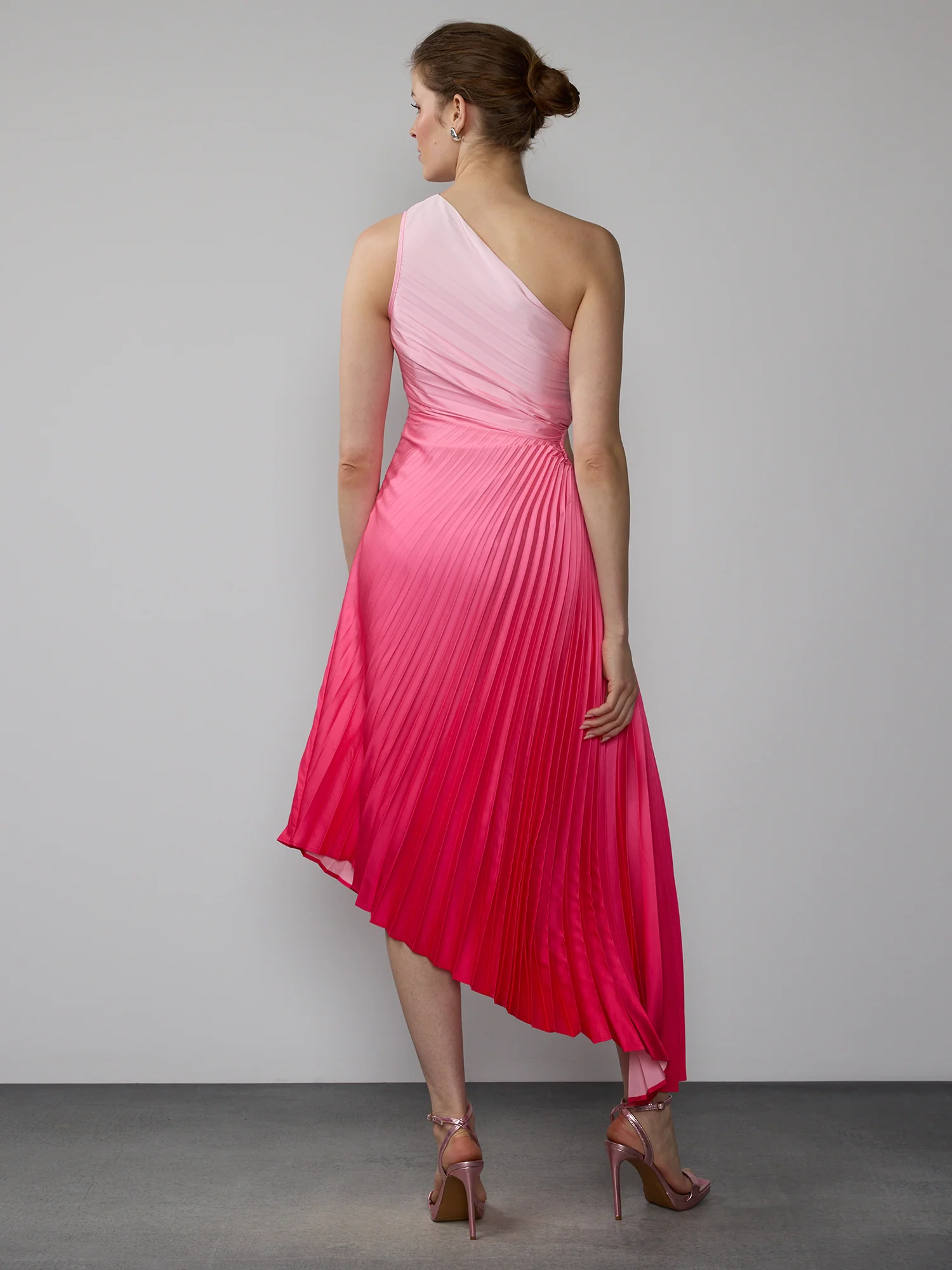One Shoulder Dip Dye Pleated Dress - Image 3