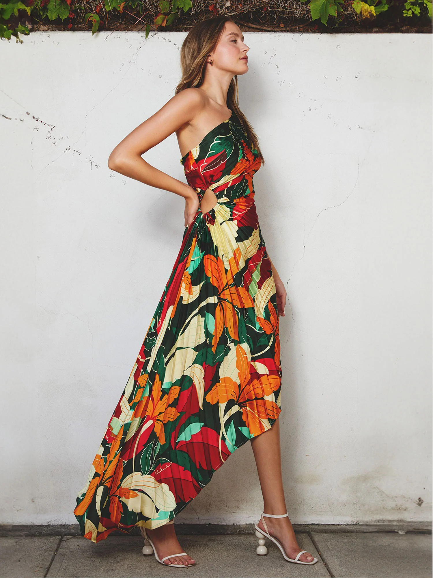 Dress Forum One Shoulder Floral Pleated Dress - Brands We Love - Image 3