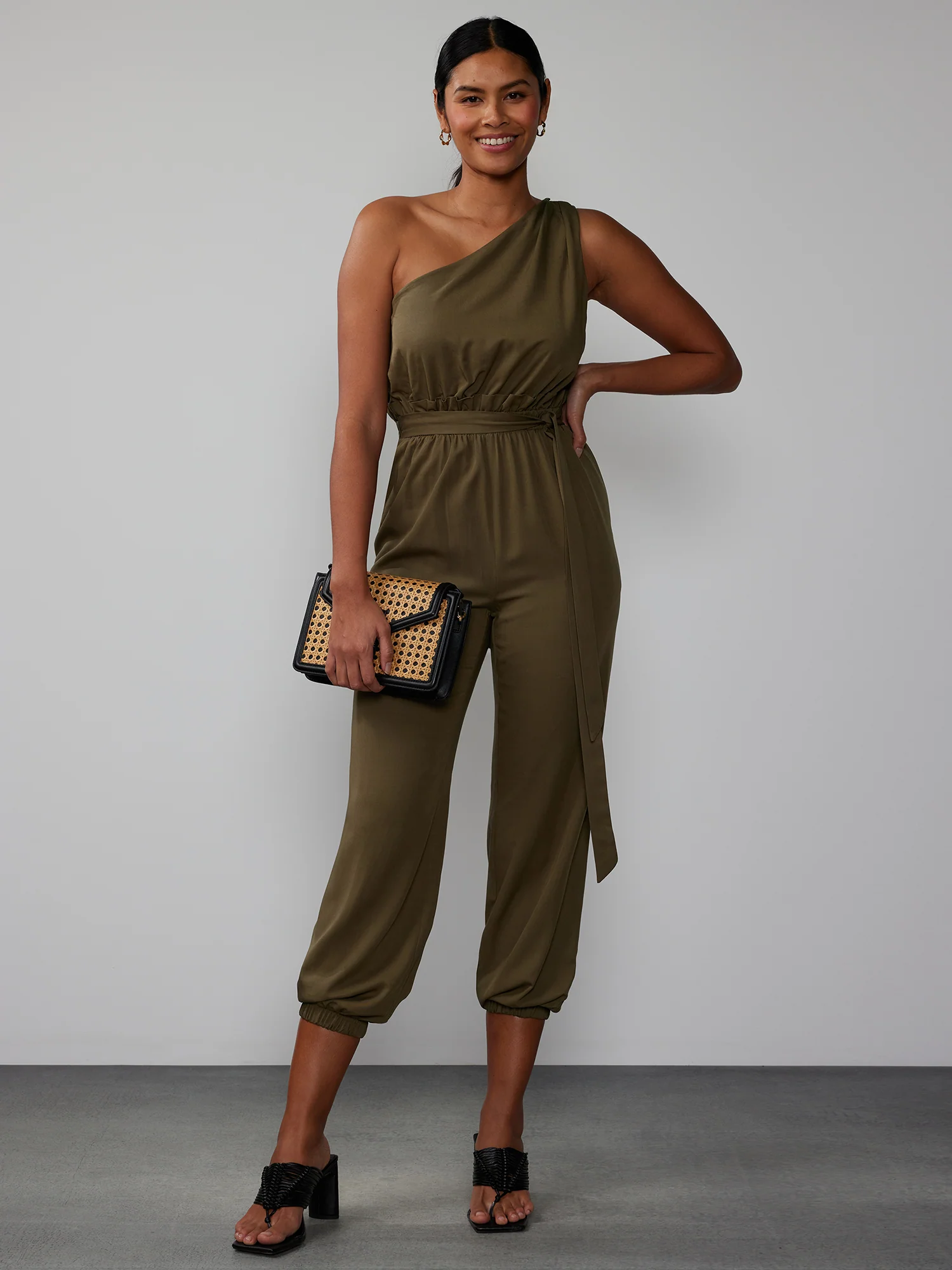 One Shoulder Paperbag Waist Jumpsuit