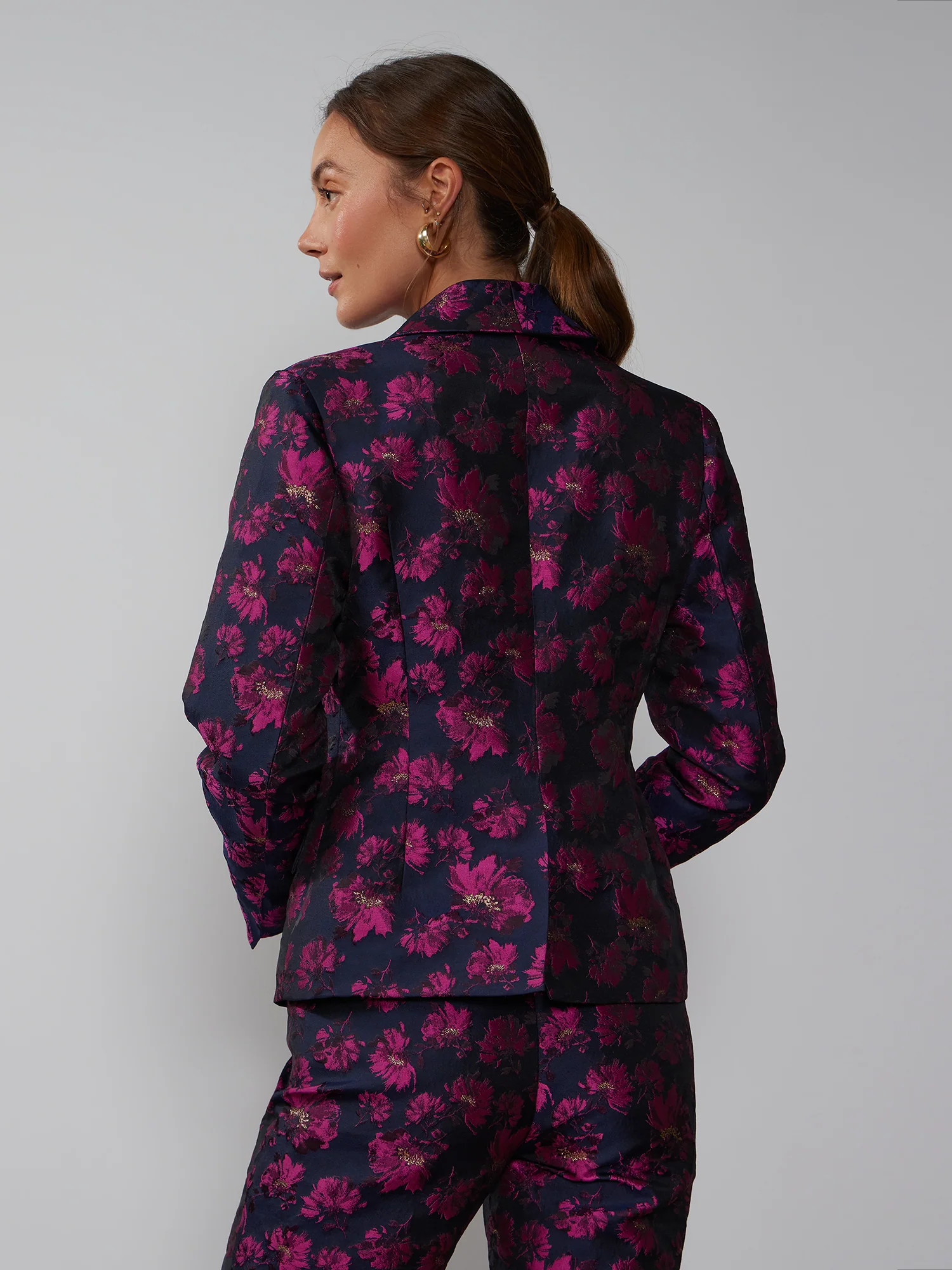 Floral Jacquard Single Breasted Blazer - Image 3