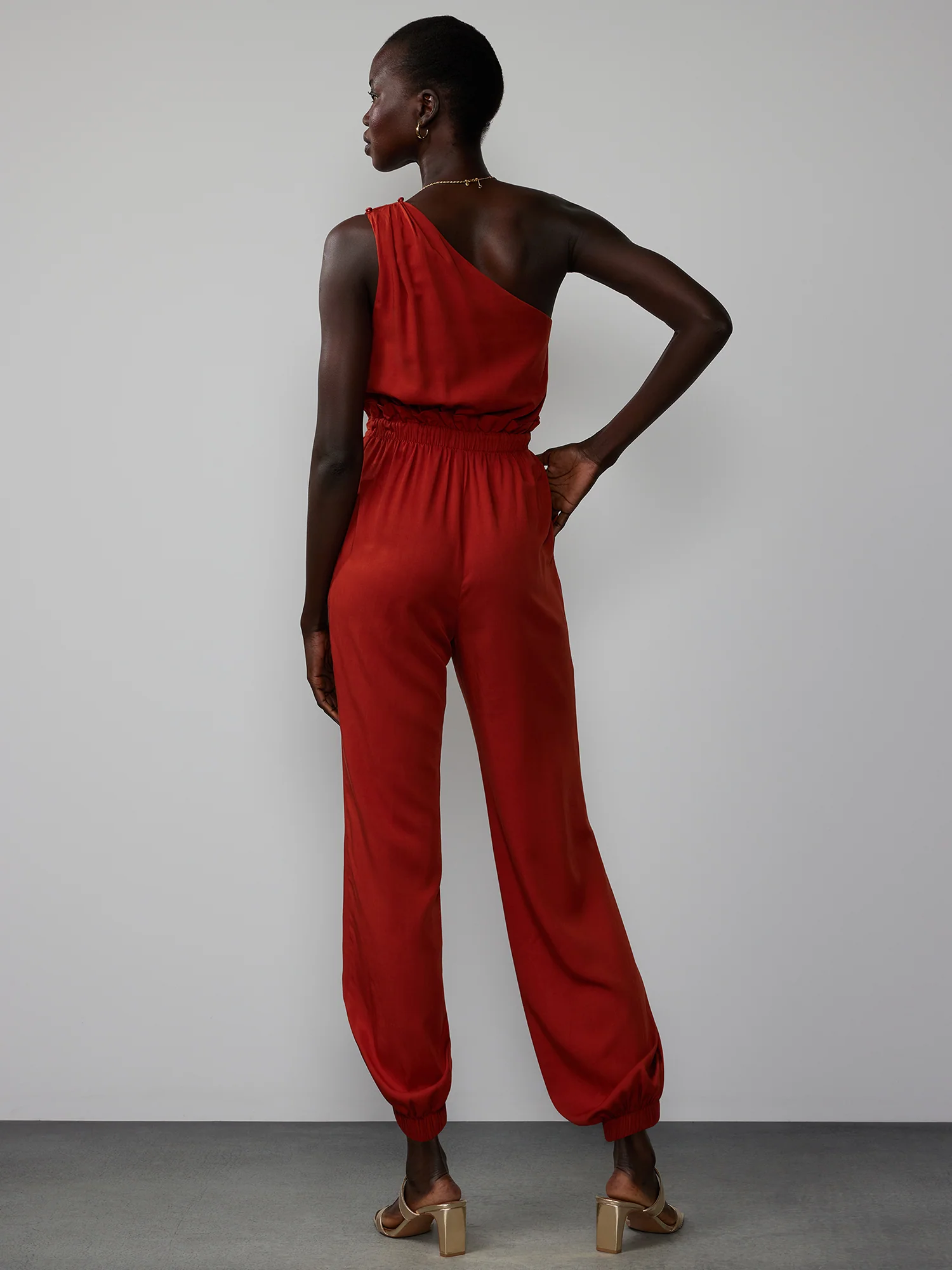 One Shoulder Paperbag Waist Jumpsuit - Image 3