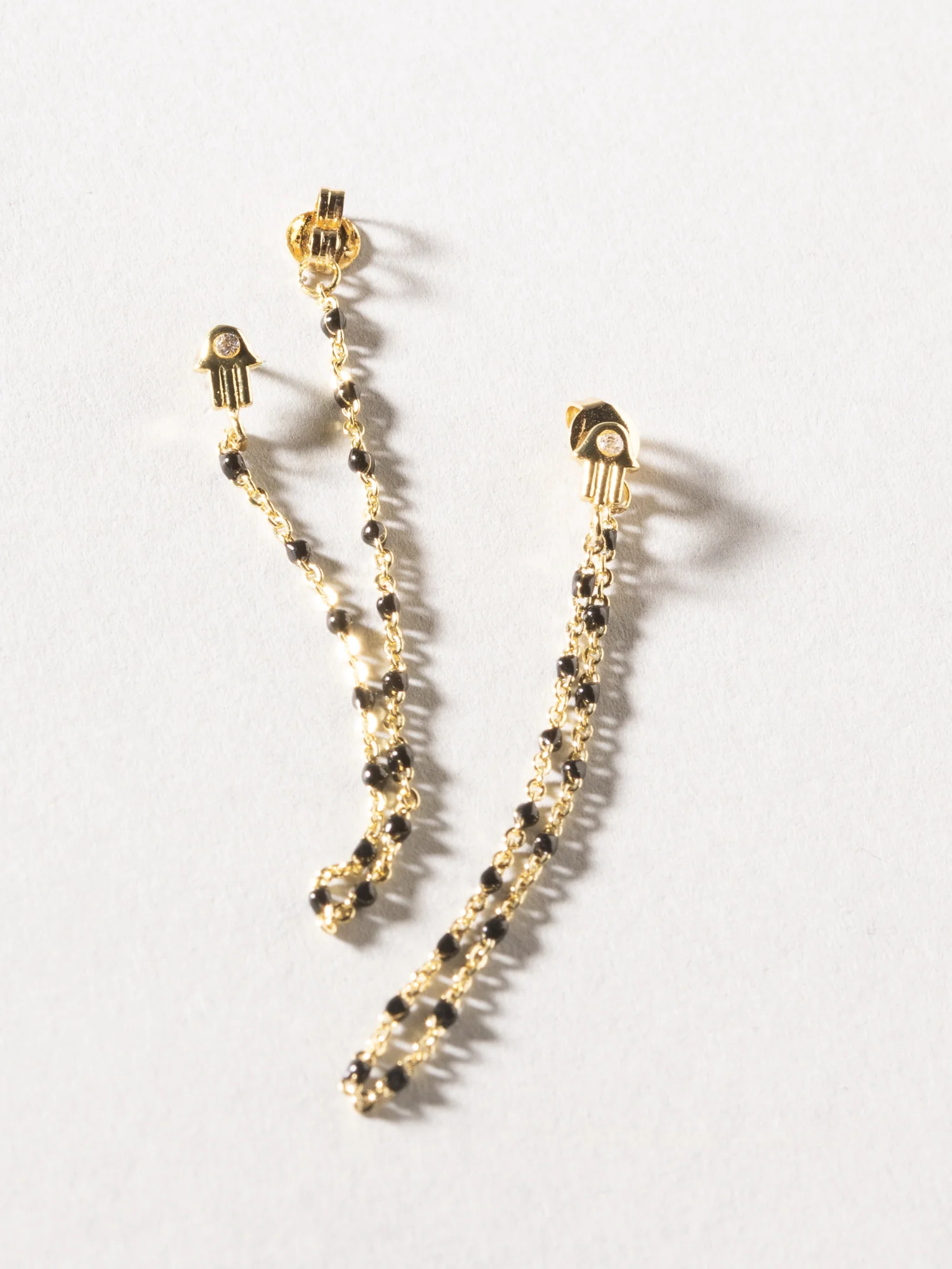 14K Gold Front Back Beaded Chain Earrings