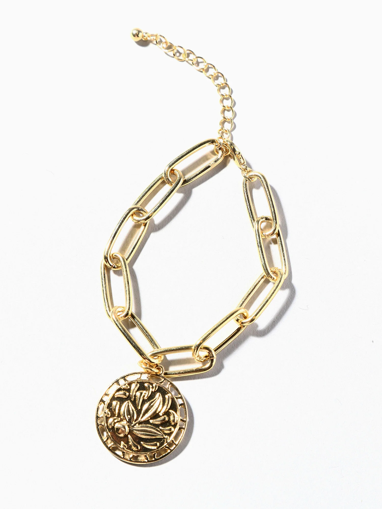 14K Gold Plated Flower Coin Charm Bracelet - Image 2