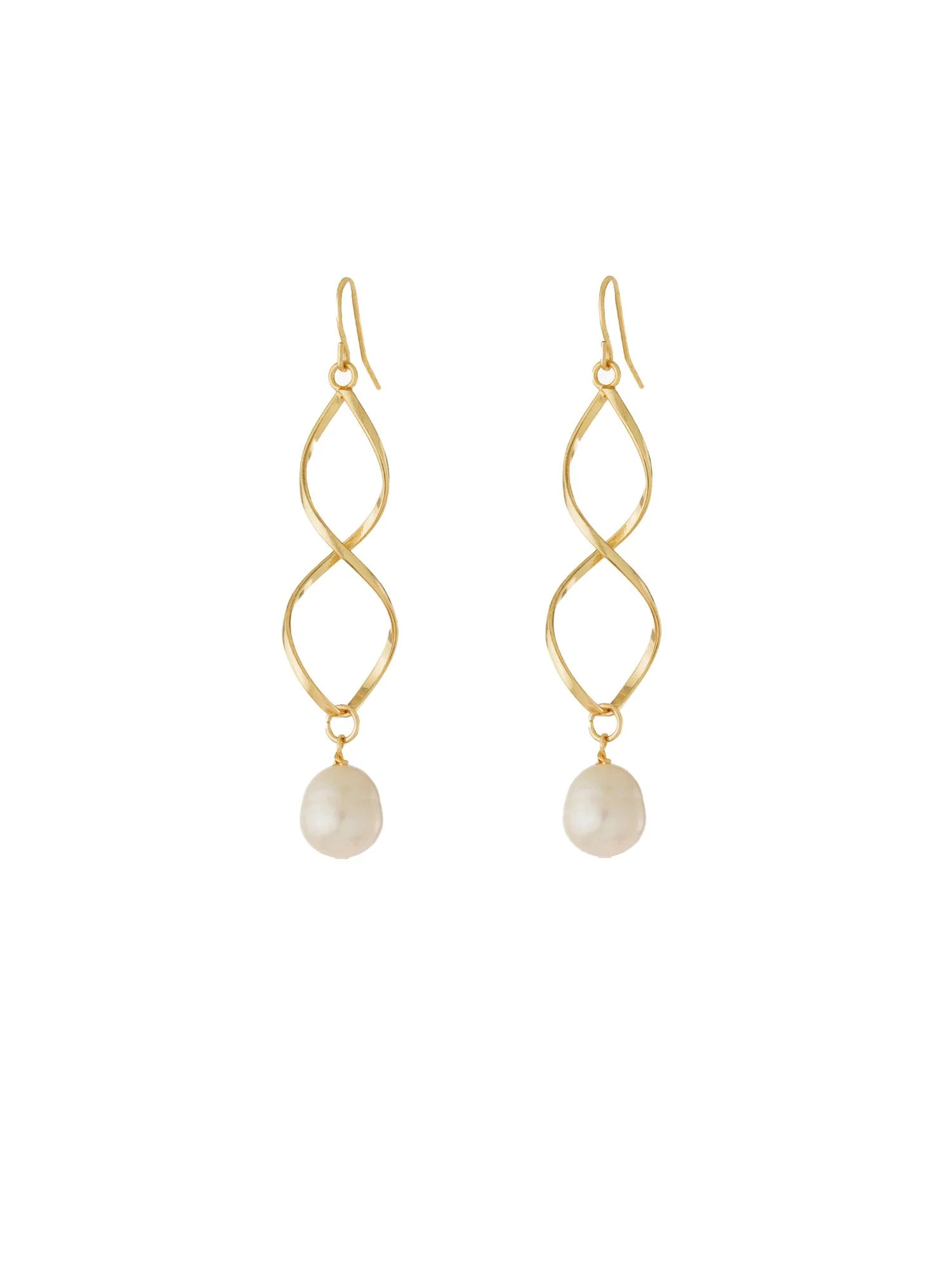 14K Gold Twisted Freshwater Pearl Earrings