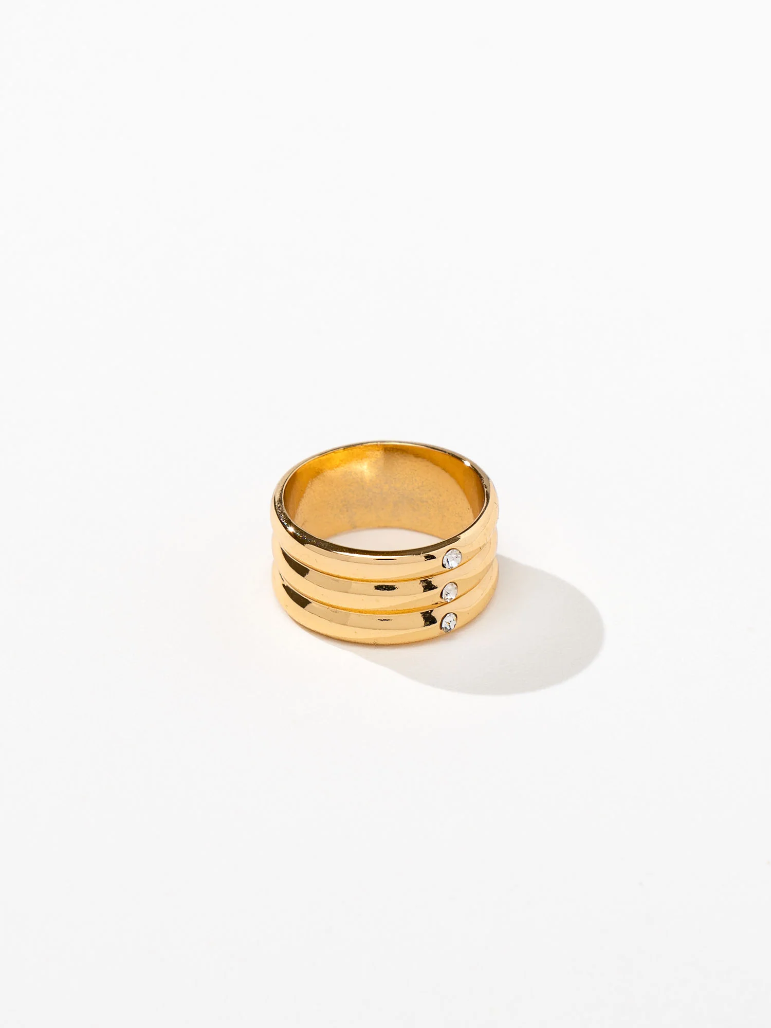 18K Gold Plated Triple Row CZ Ring - LA Radiant - Image 2