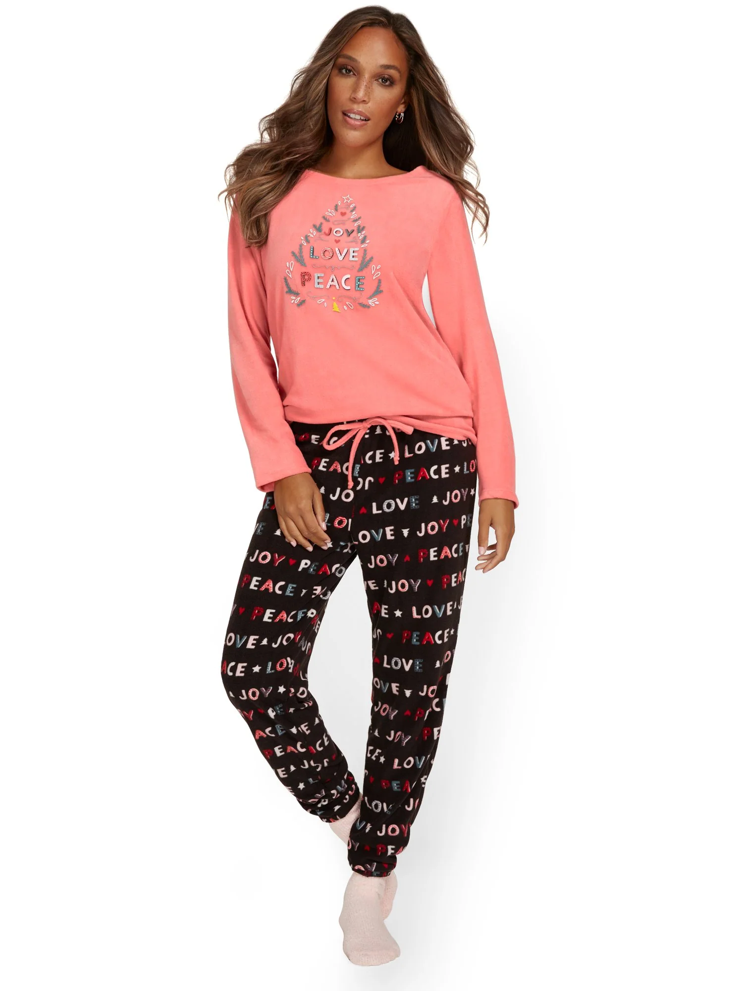 2-Piece Love Peace Graphic Pajama Set