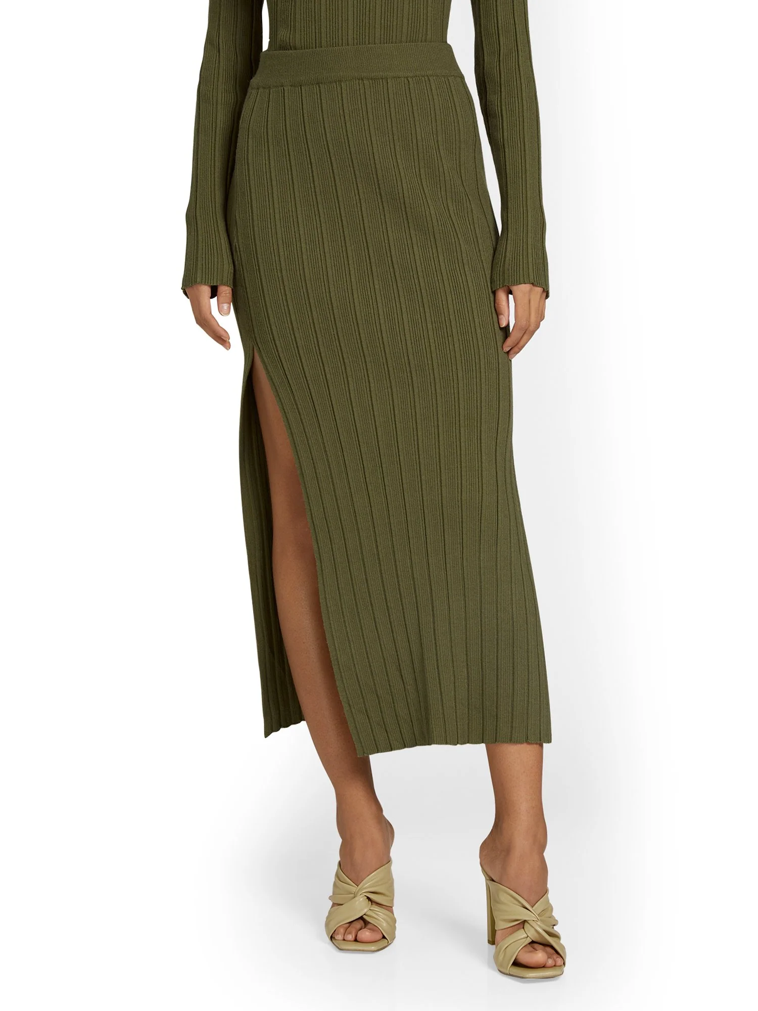 Beige Botany 2-Piece Ribbed Knit Open-Back Top & Maxi Skirt Set - Brands We Love - Image 15
