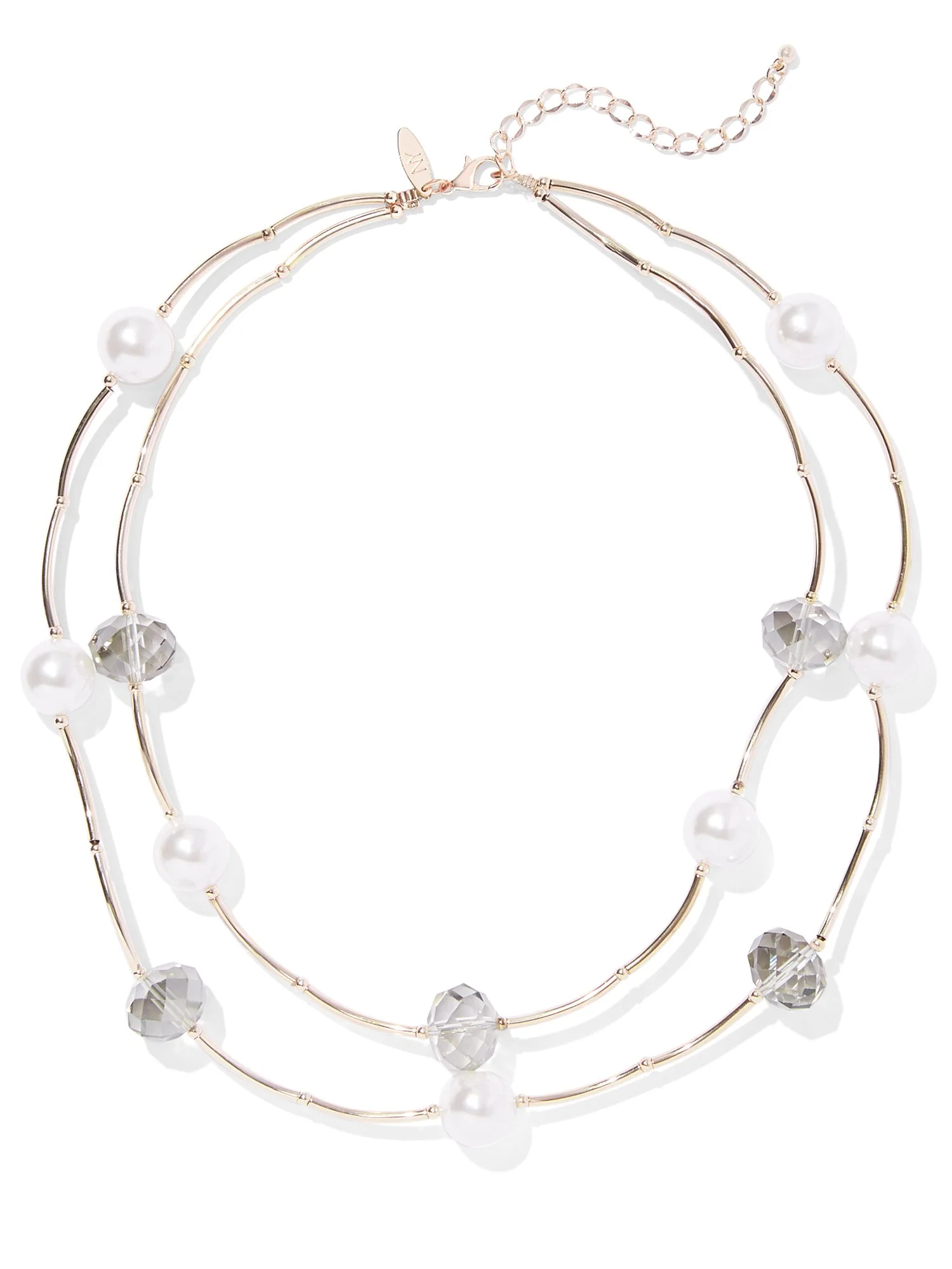 2-Row Goldtone Faux-Pearl Necklace