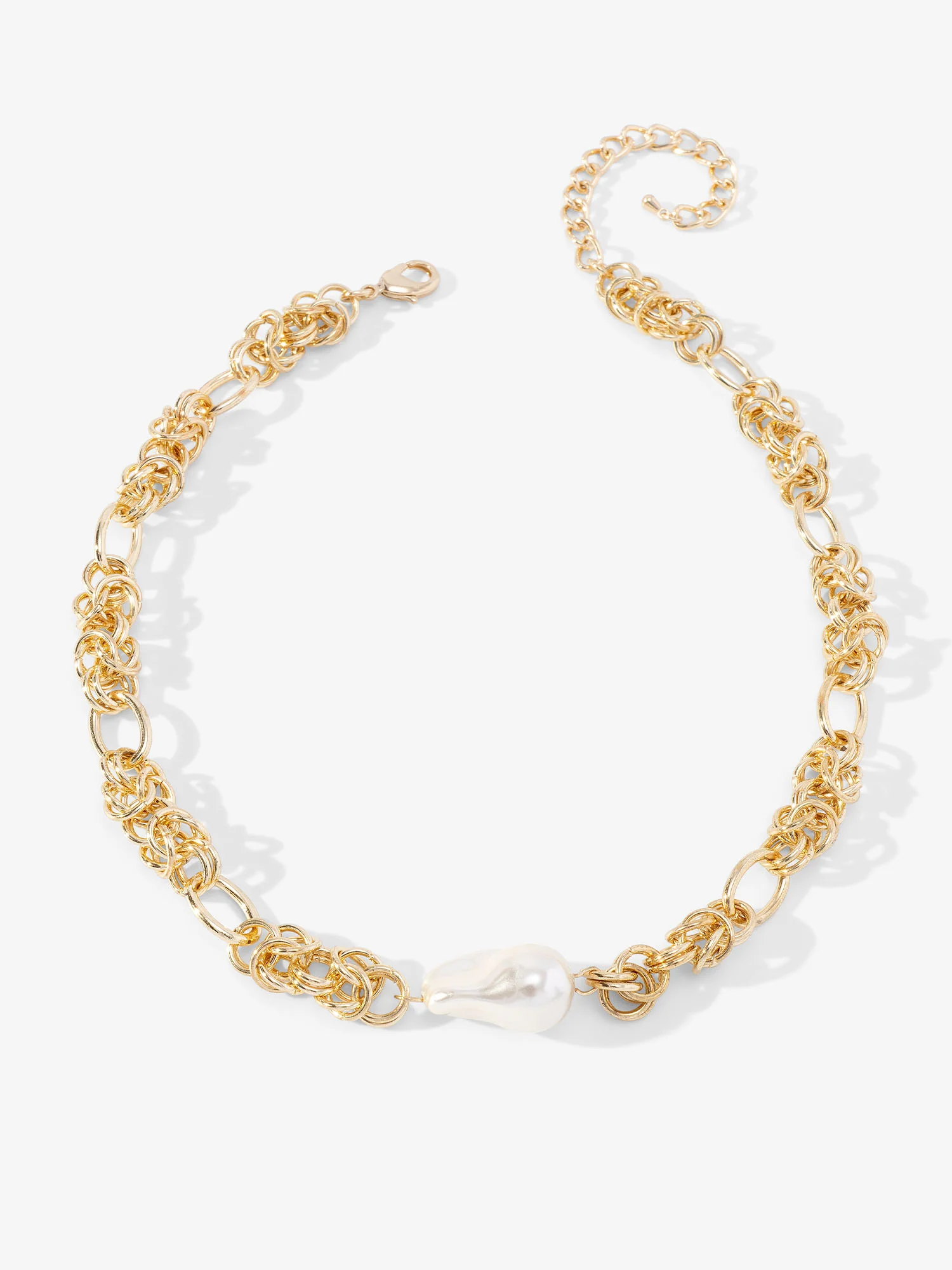 Chunky Chain Baroque Pearl Necklace