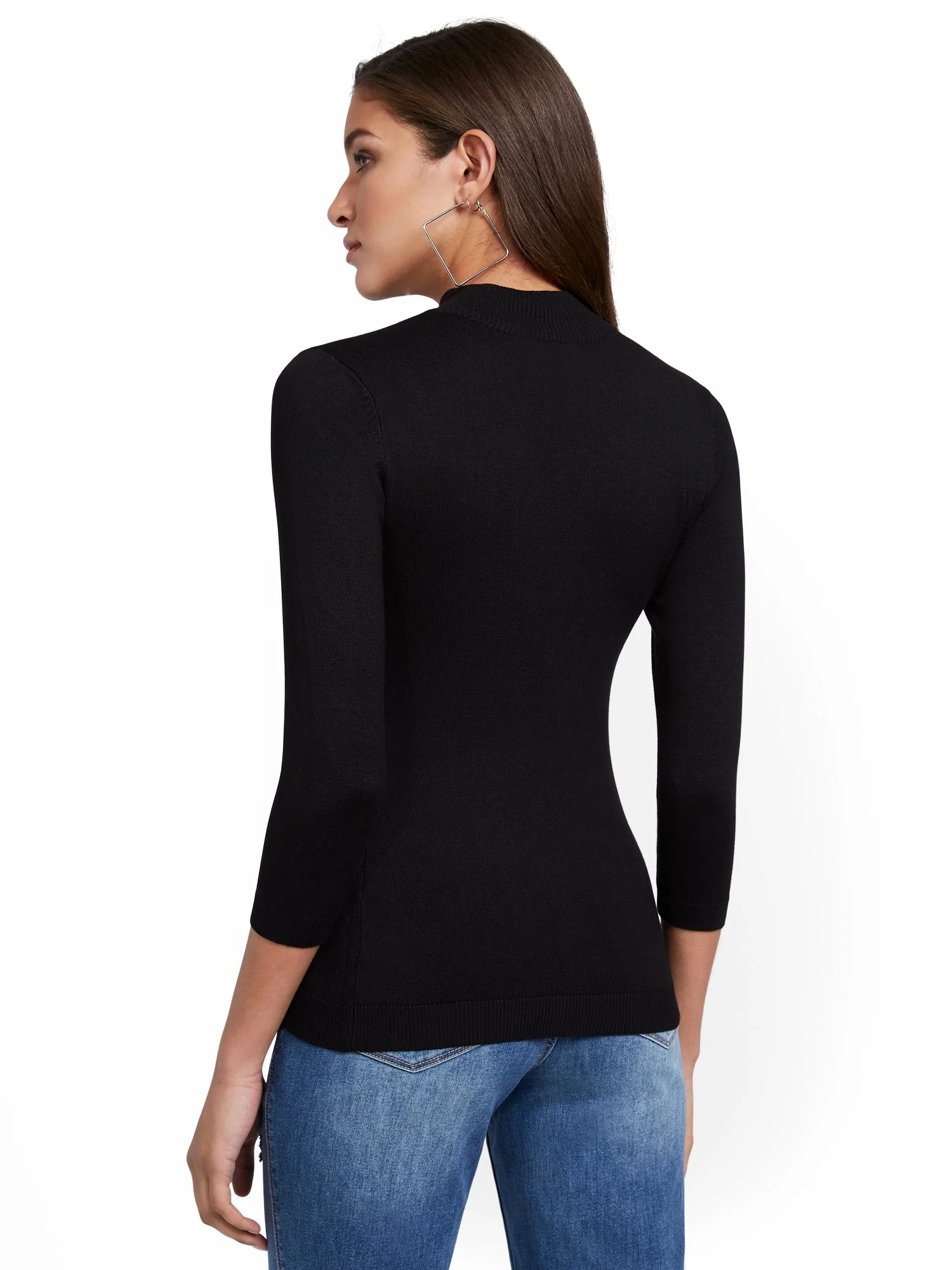 3/4-Sleeve Mock-Neck Cut-Out Sweater - Image 3