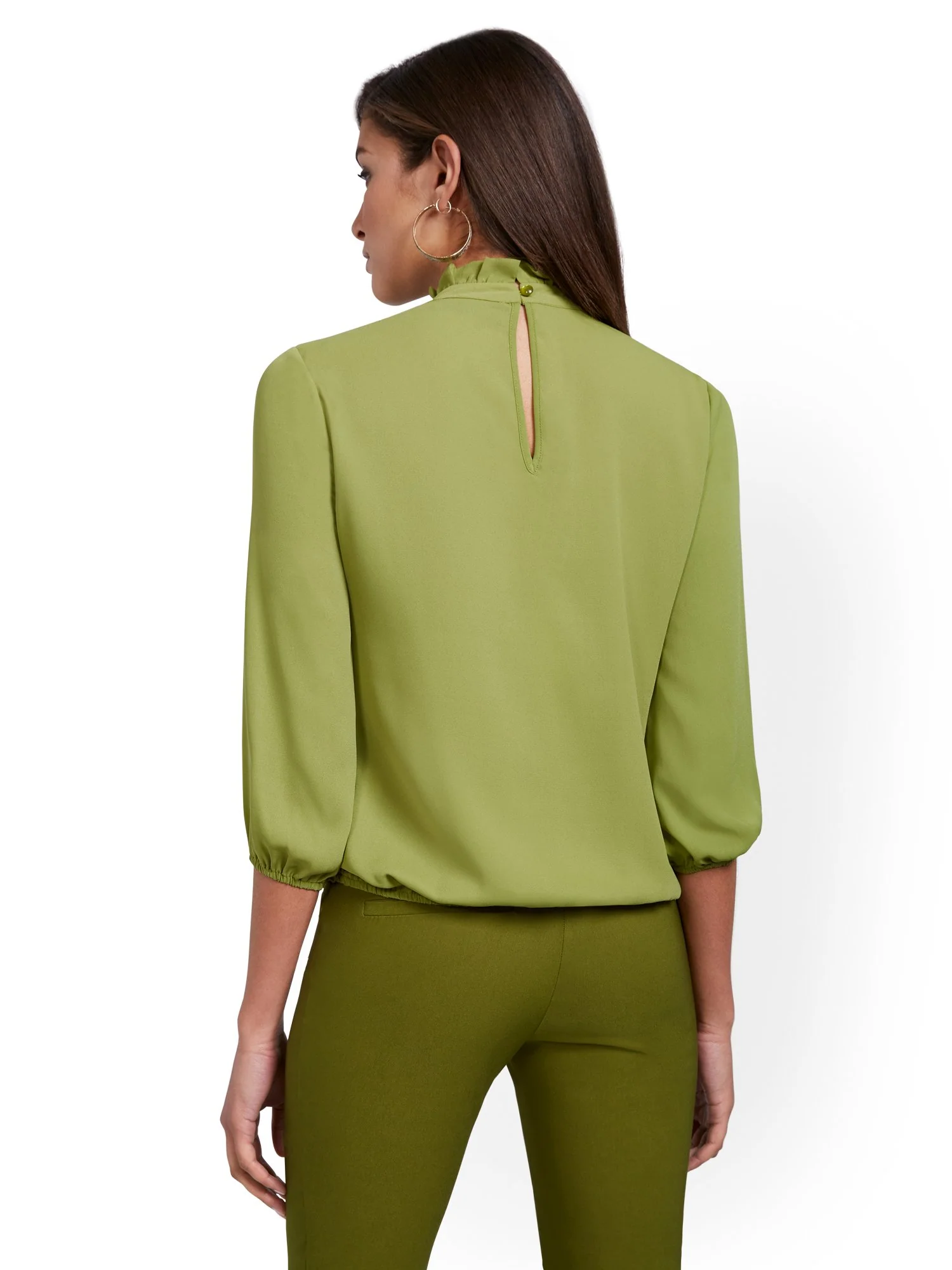 3/4-Sleeve Ruffle Mock-Neck Top - Image 3