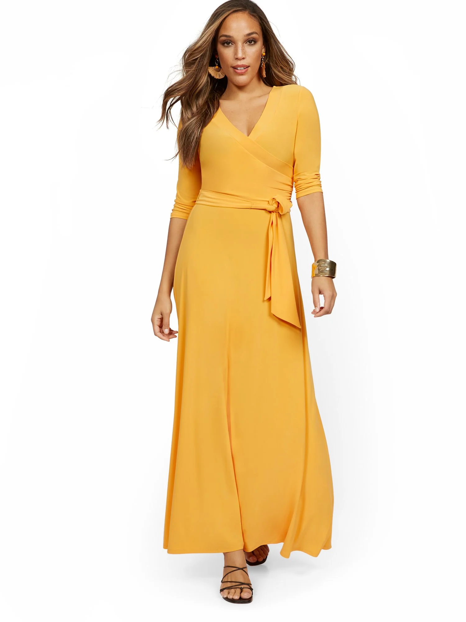 3/4-Sleeve Tie-Front Maxi Dress - Image 11