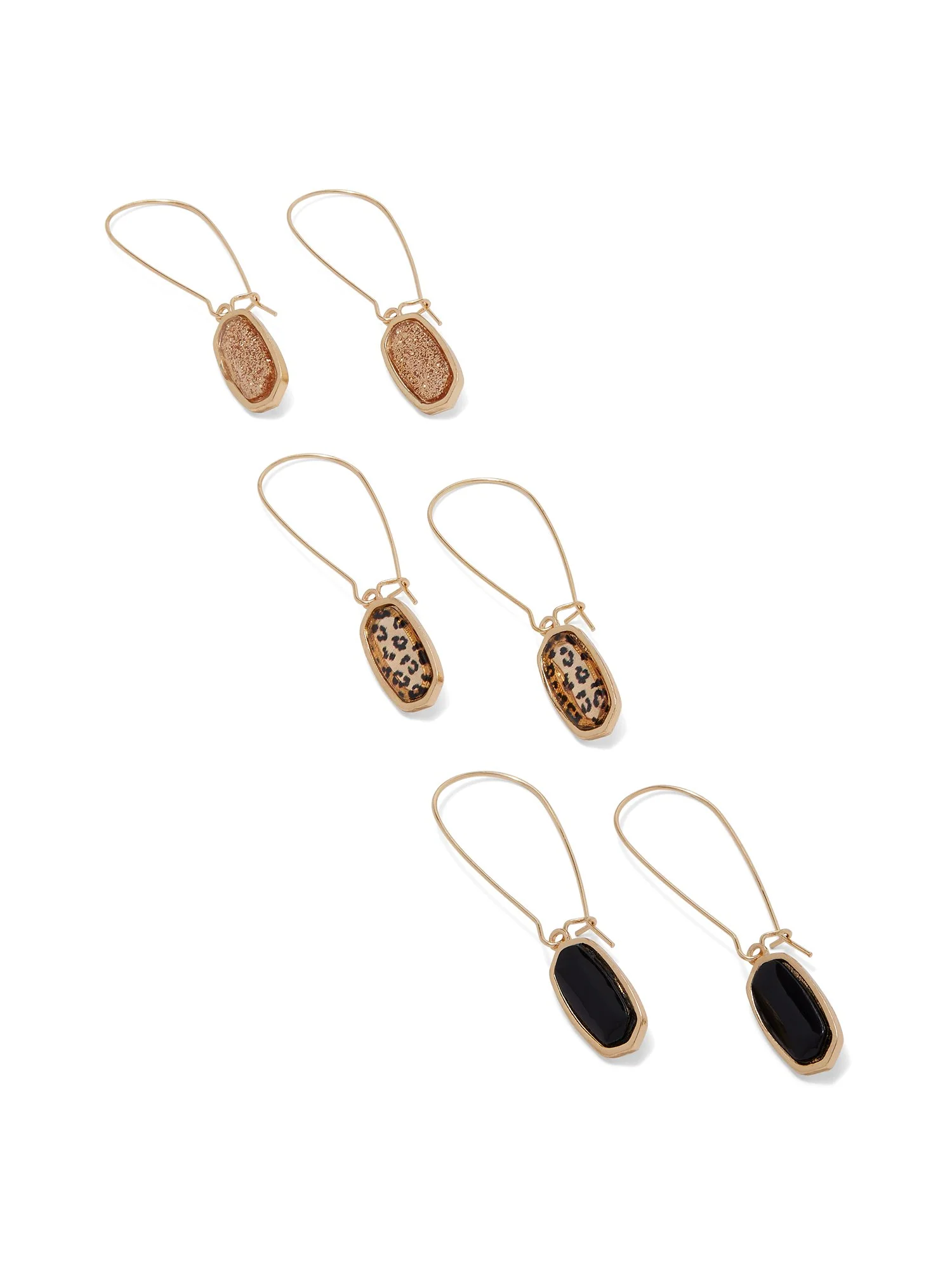 3-Piece Gold-Tone Leopard-Print Drop Earrings Set - Image 2