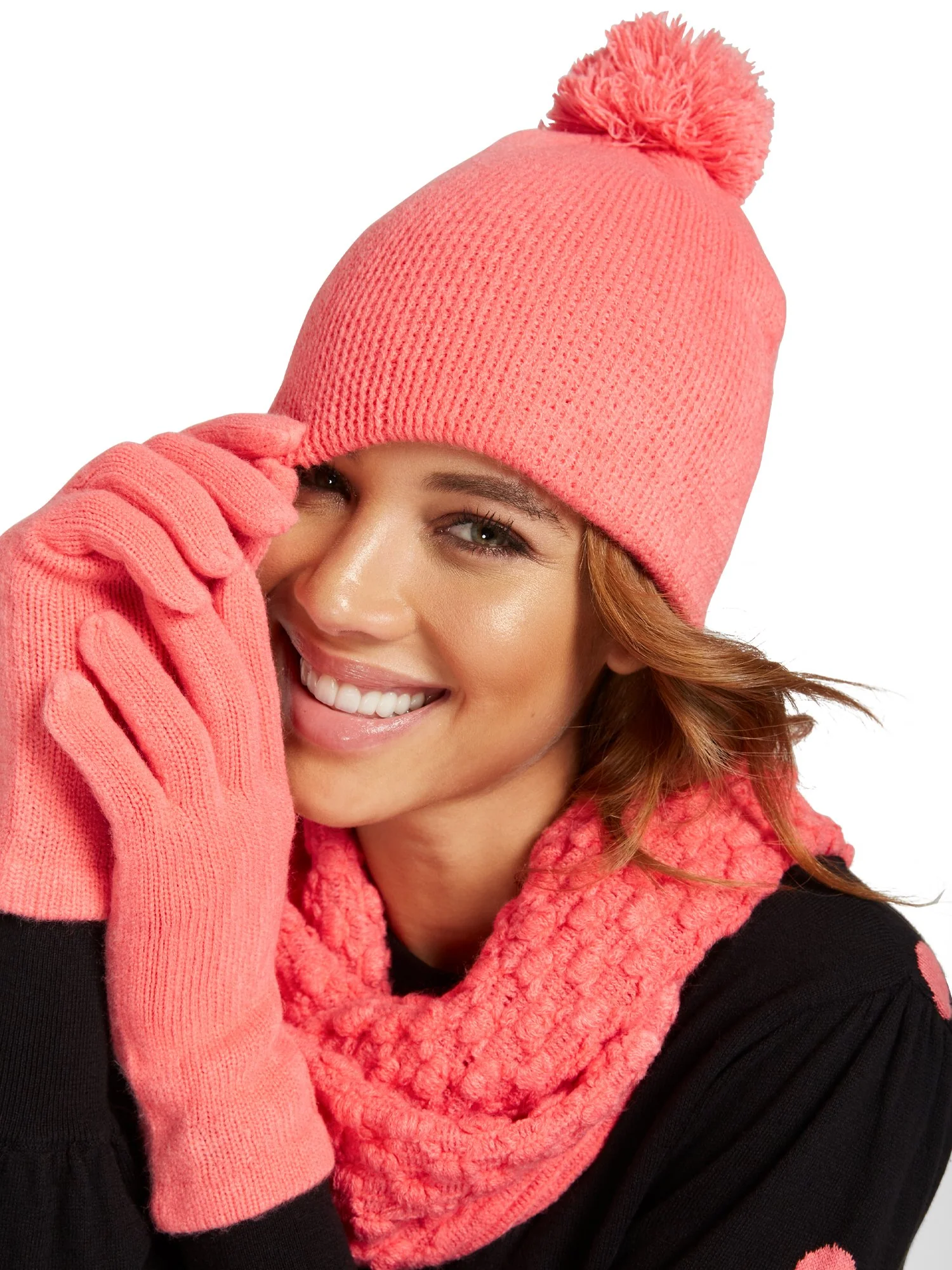 3-Piece Popcorn-Knit Scarf, Hat & Gloves Set - Image 12