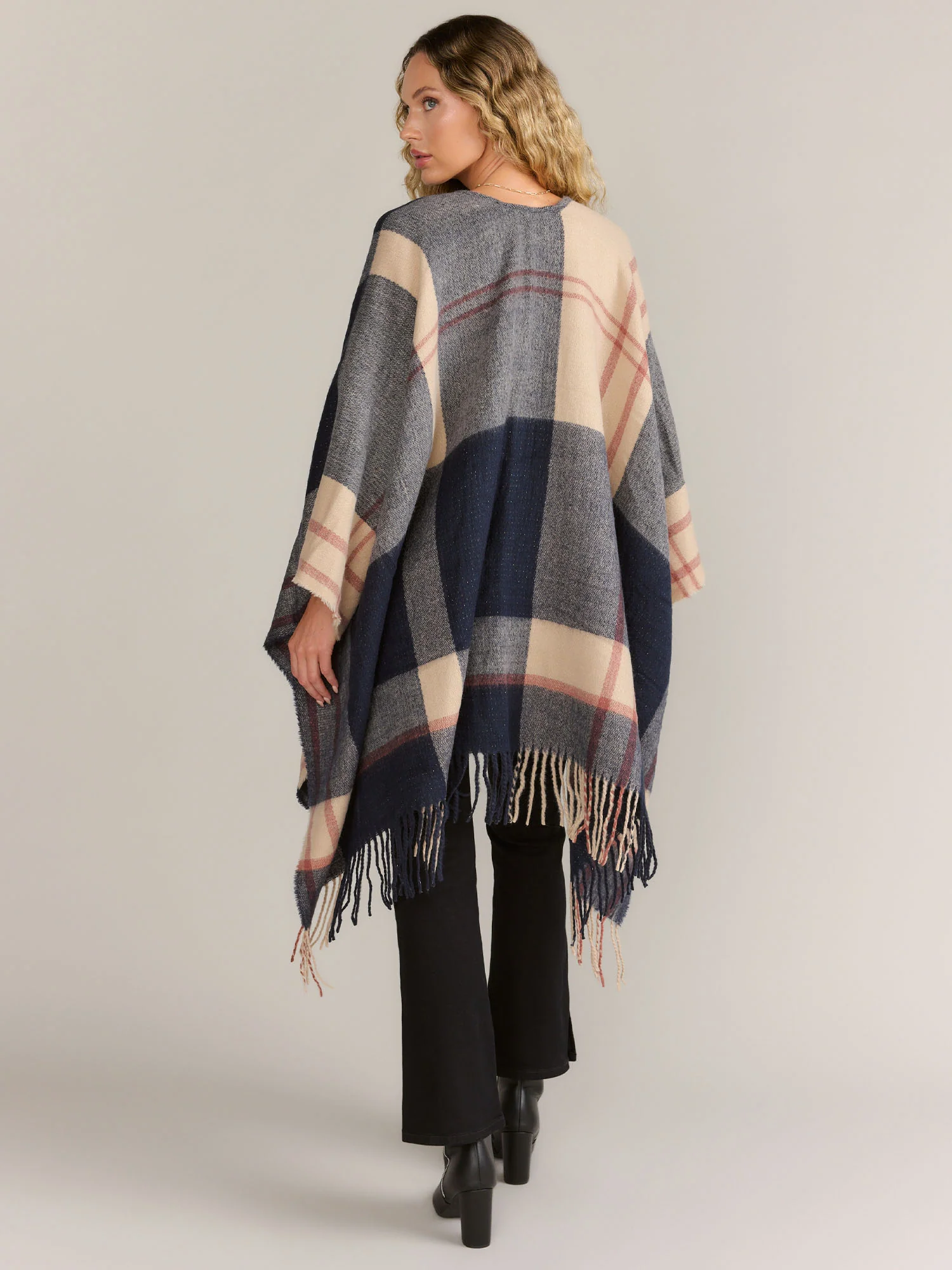 Plaid Fringe Hem Ruana - Image 3