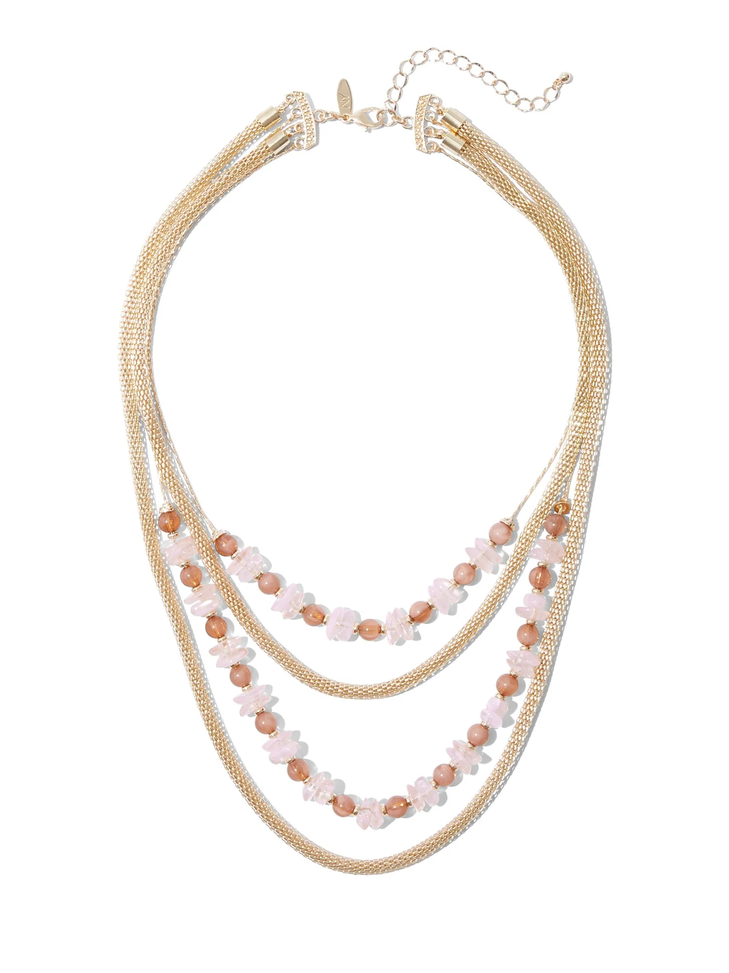 4-Row Goldtone Beaded Necklace