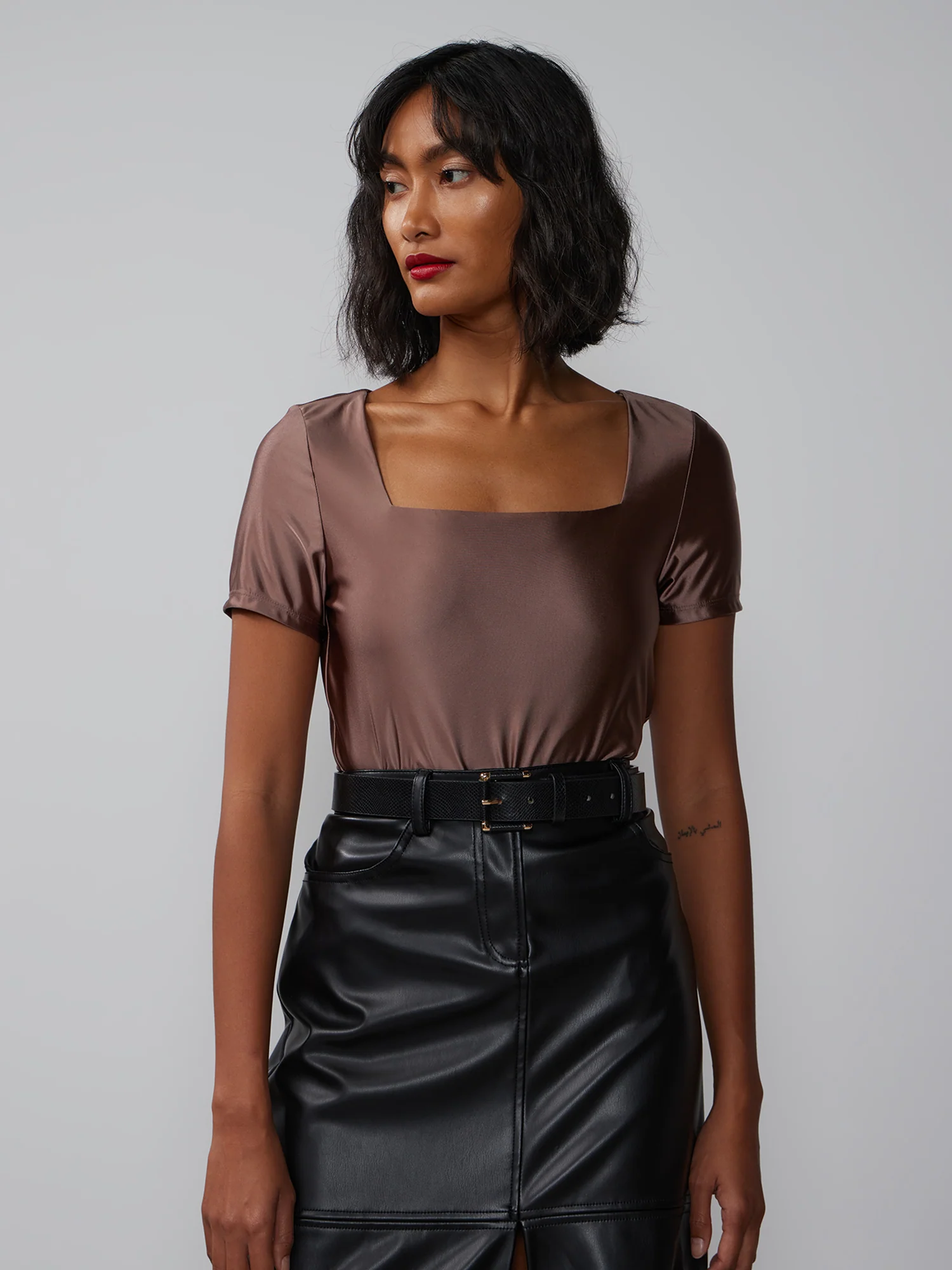 Short Sleeve Liquid Satin Top