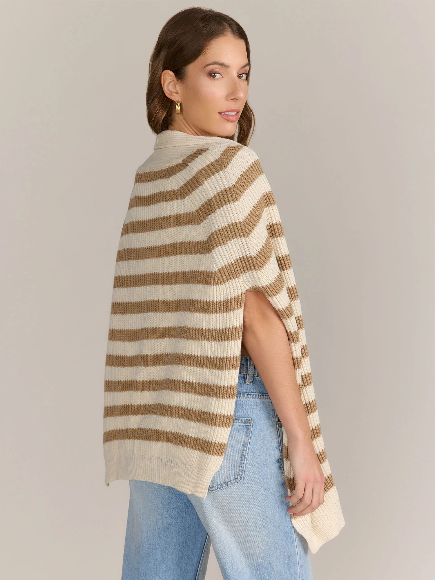 Bold Stripe Faux Draped Sweater Ruana - Image 4