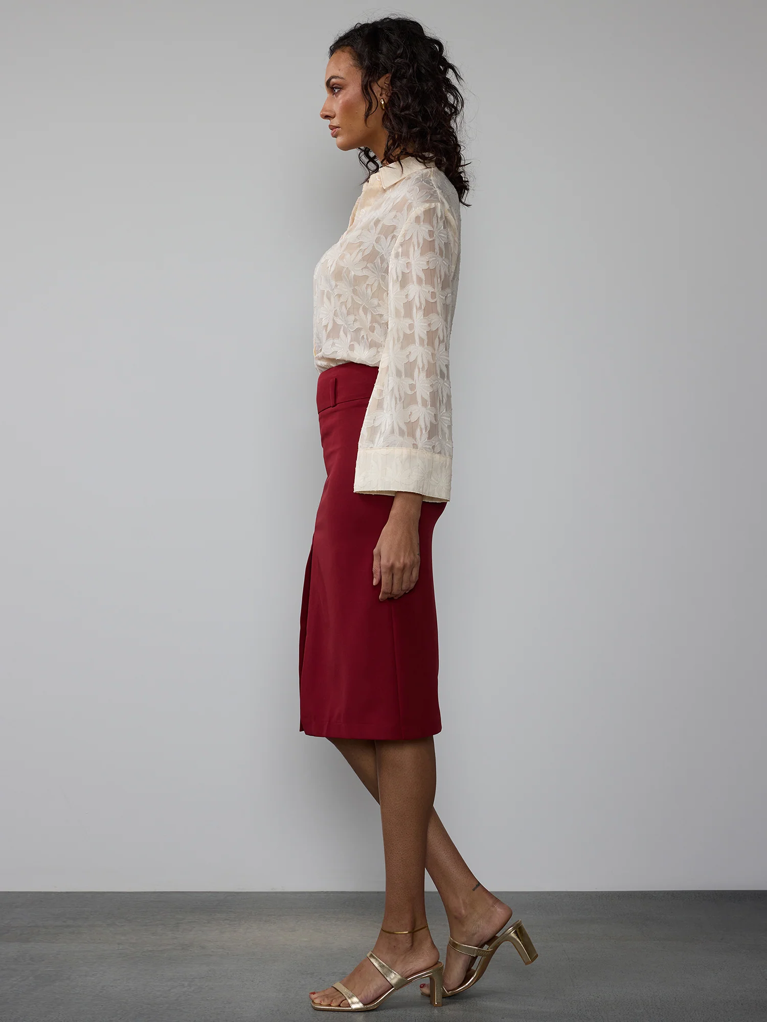 Belted Side Slit Pencil Skirt - Image 2