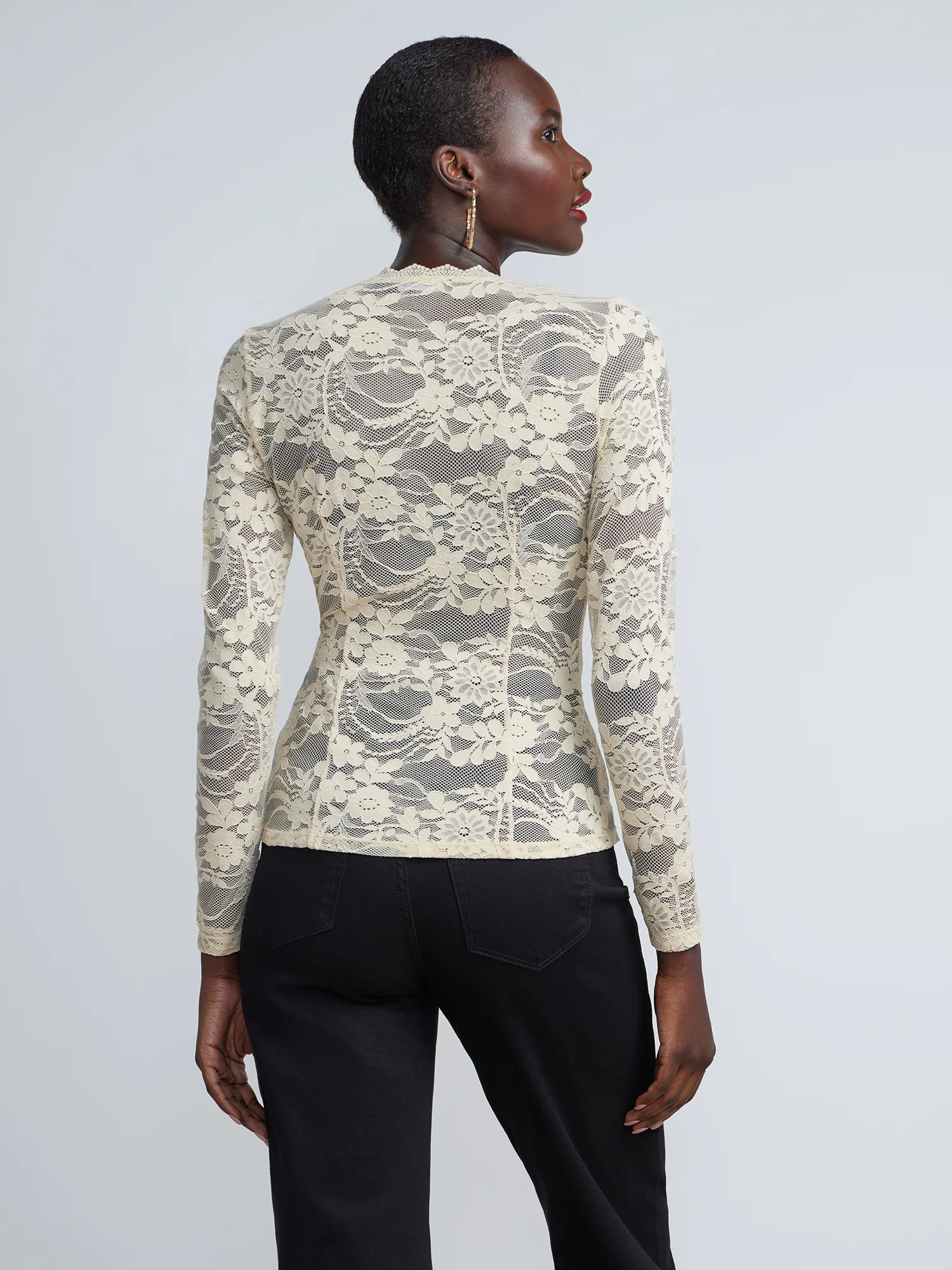 Floral Embroidered Ruffled Front Mesh Lace Top - Image 7