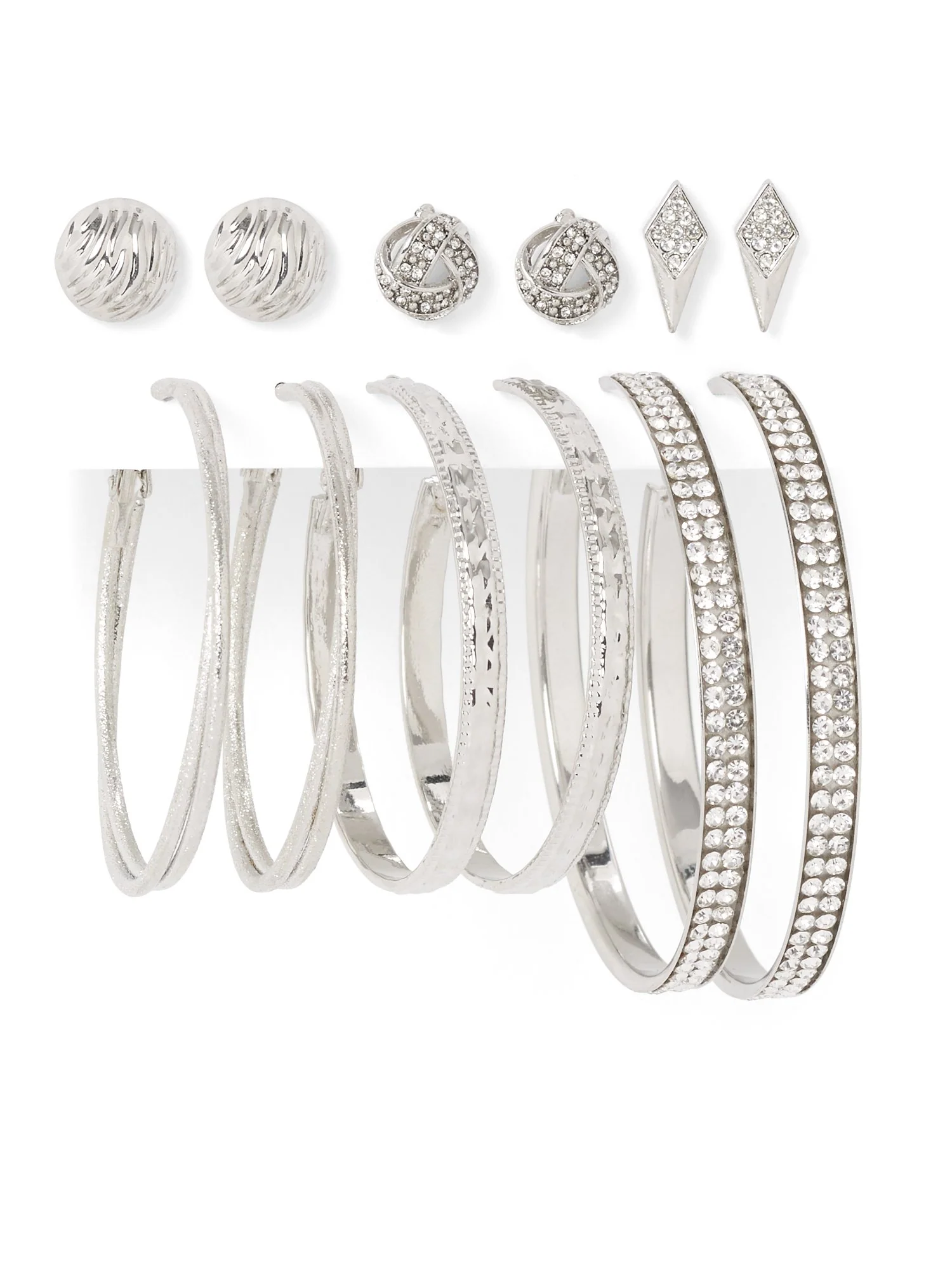 6-Piece Sparking Silvertone Post & Hoop Earring Set