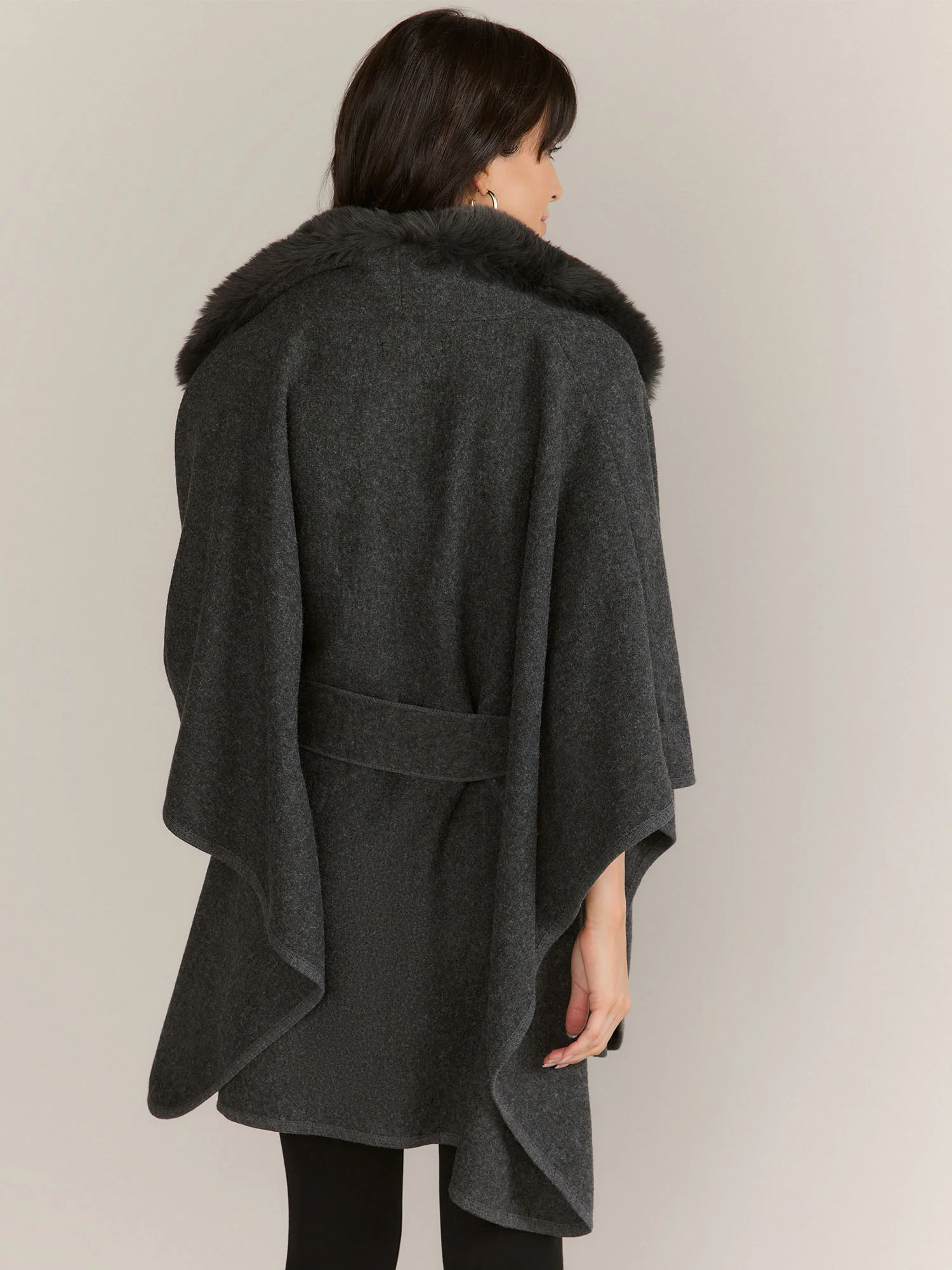Faux Fur Belted Ruana - Image 3