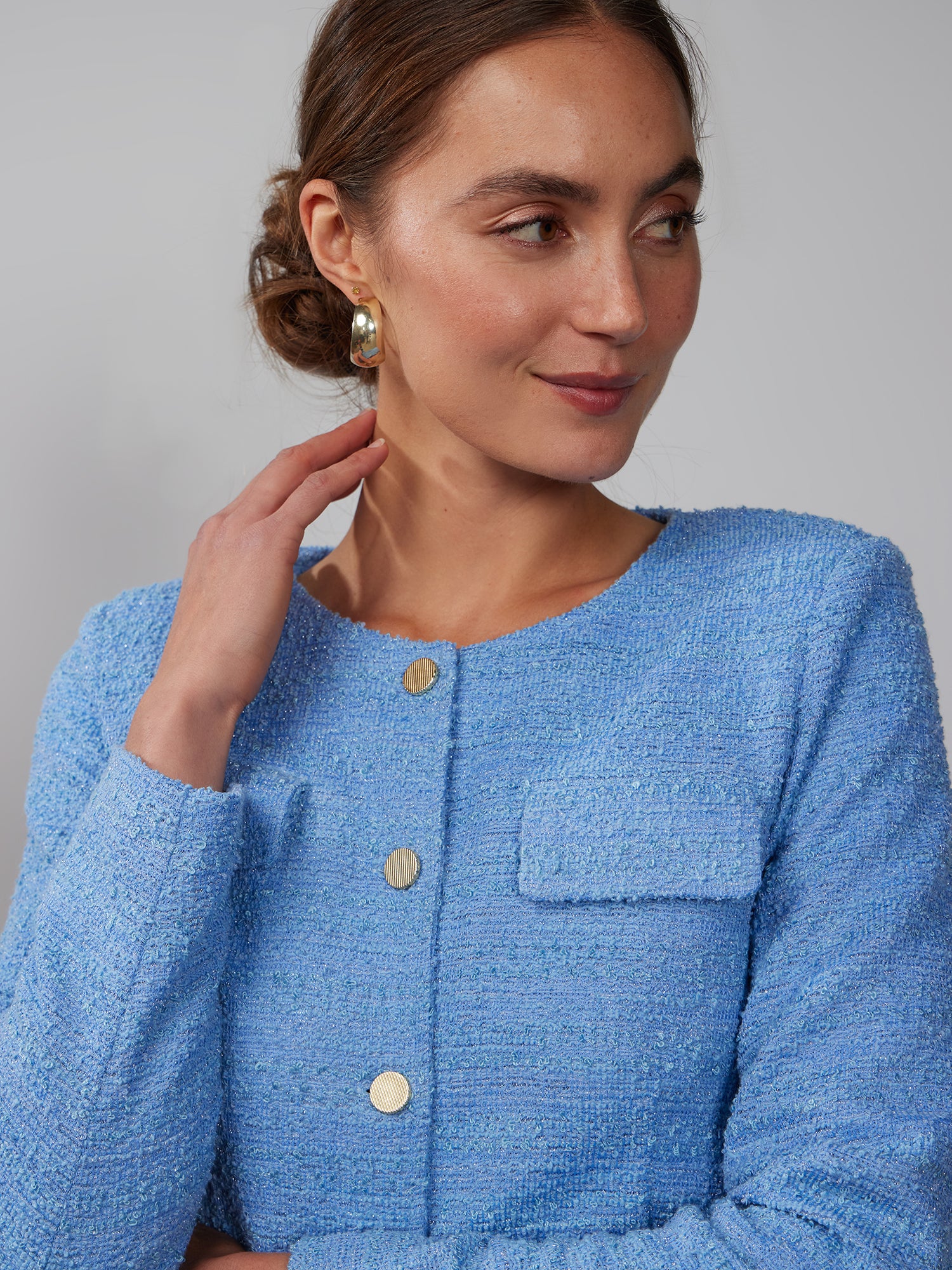 Knit Tweed Cropped Jacket - Image 4