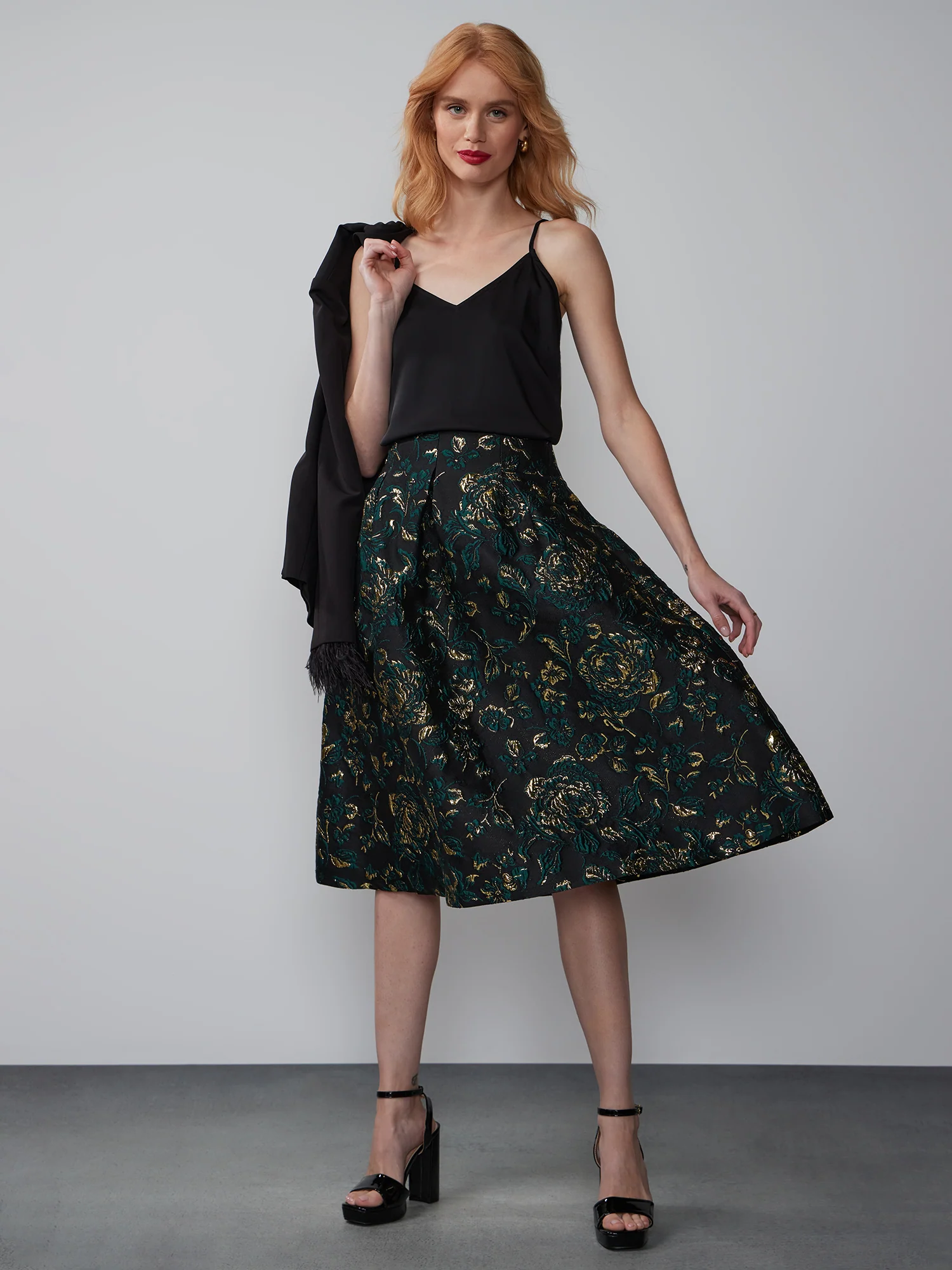 Floral Brocade A-line Skirt