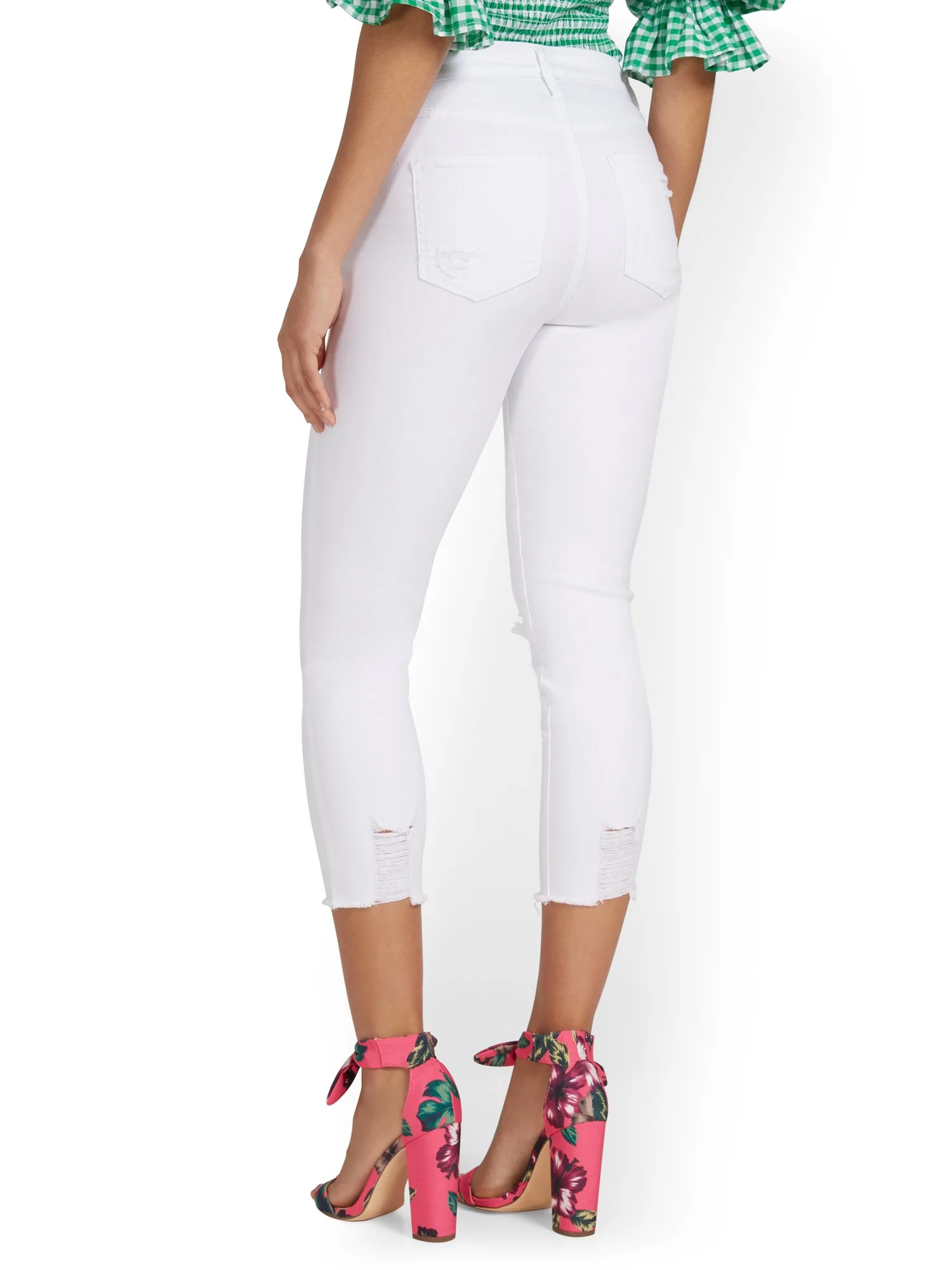 Abby High-Waisted Slimming Capri Jeans - White - Image 3