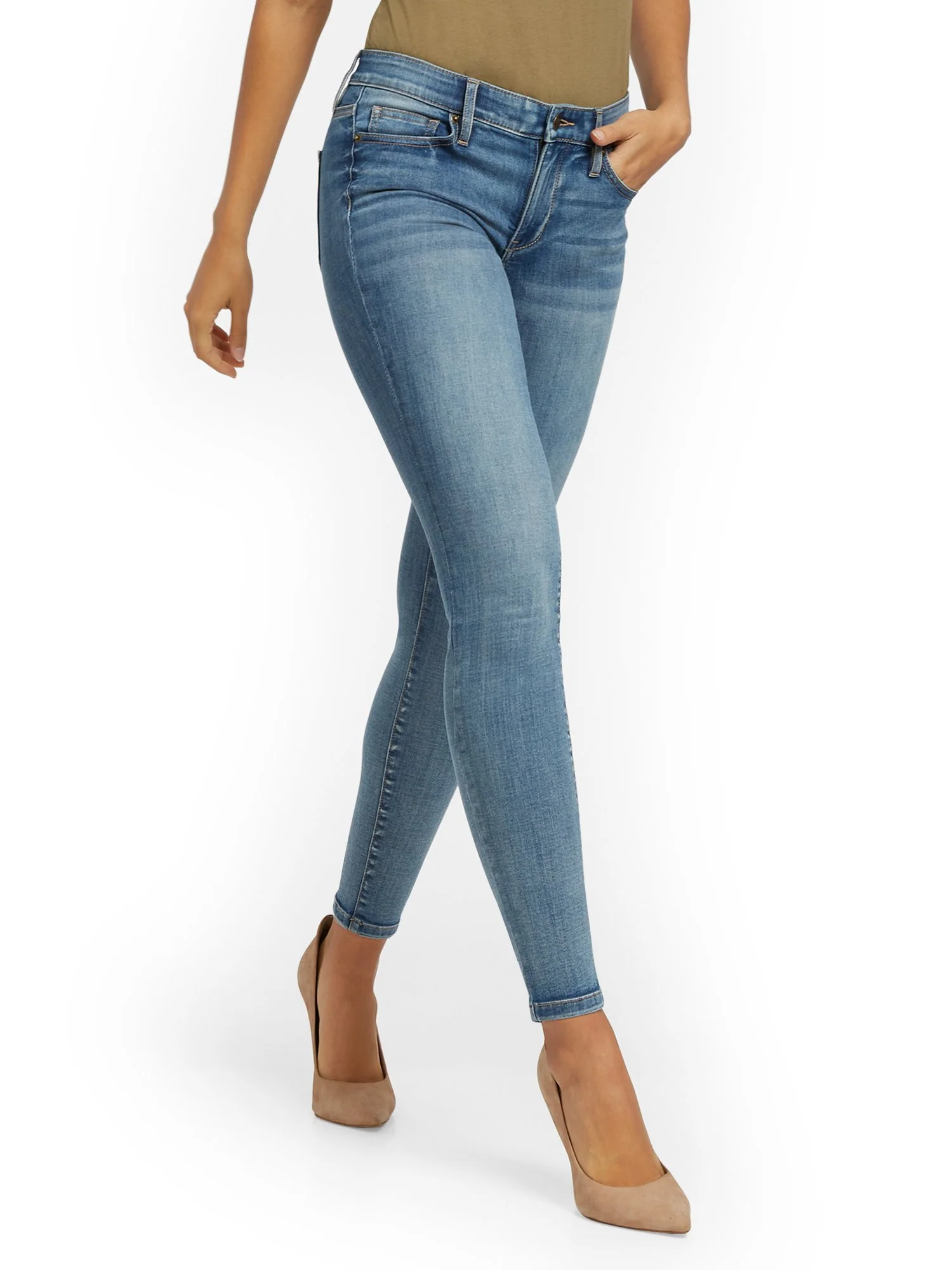 Abby Mid-Rise Slimming No Gap Super-Skinny Ankle Jeans - Medium Blue - Image 2