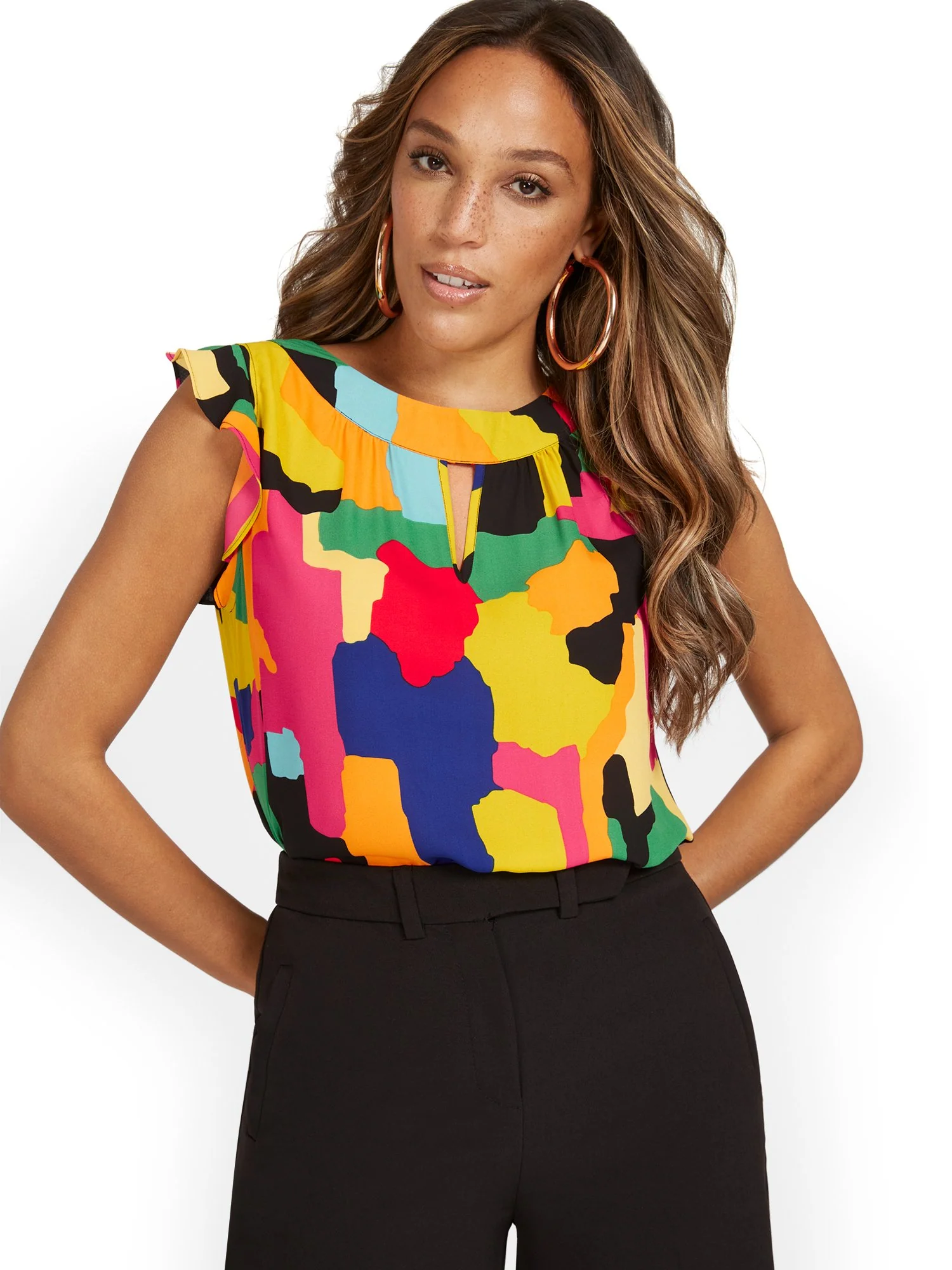 Abstract Flutter-Sleeve Bow-Back Top - Image 2