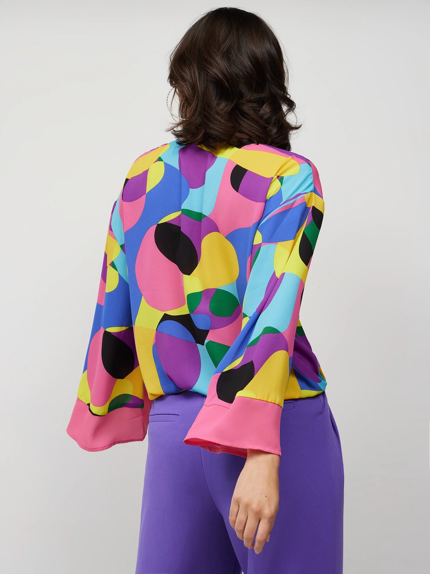 Abstract-Print Kimono-Sleeve Blouse - Image 2