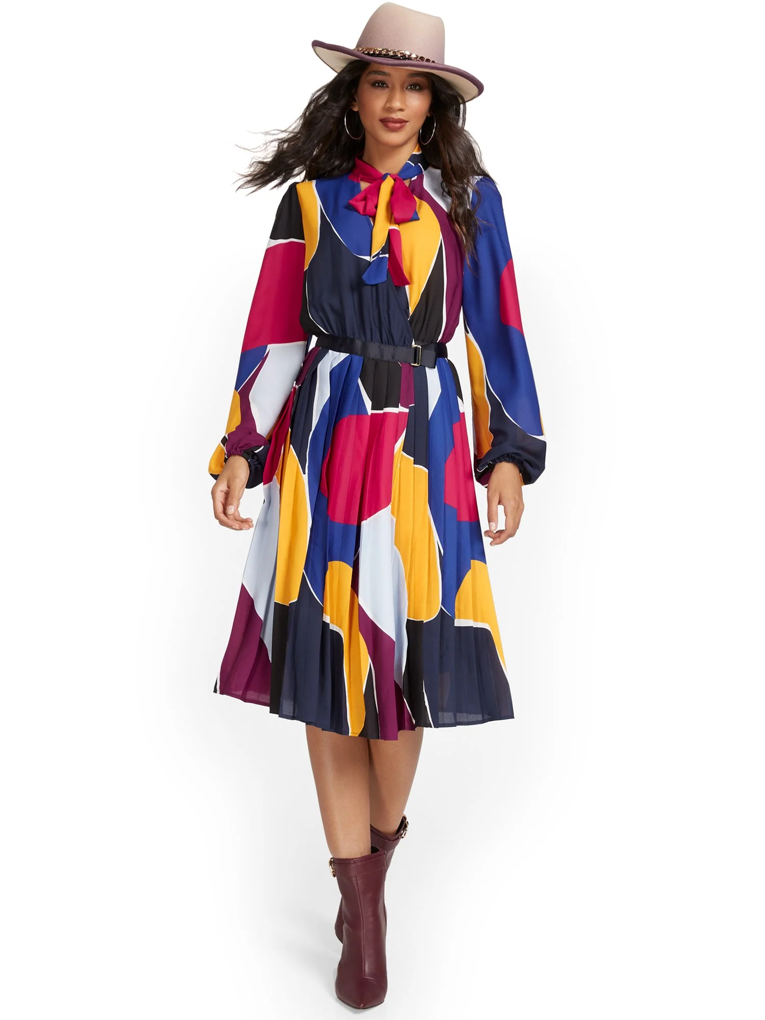 Abstract-Print Pleated Dress - Image 2