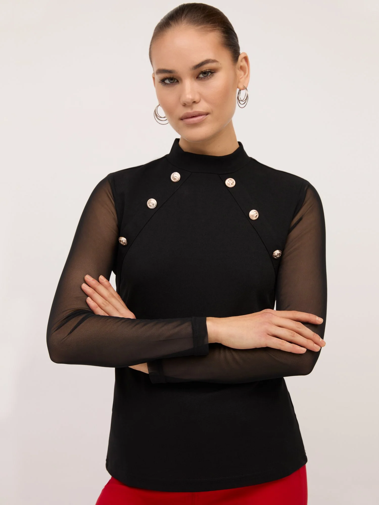 Abstract-Print V-Neck Belted Top - Magic Crepe® - Image 2
