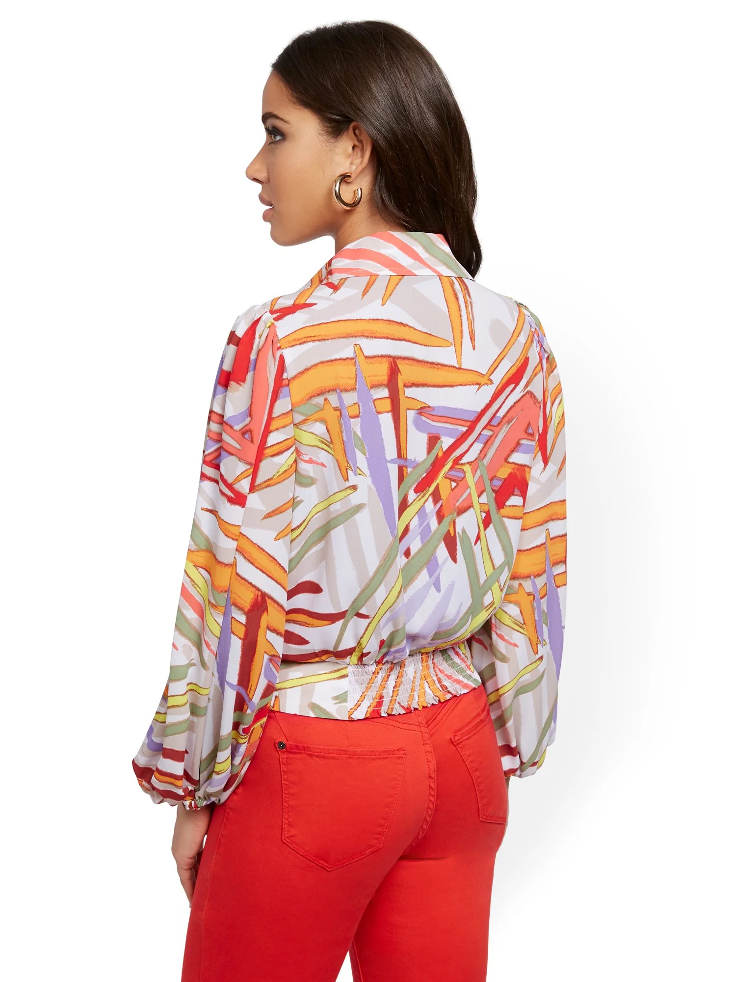 Abstract-Print Wrap Blouse - Image 3