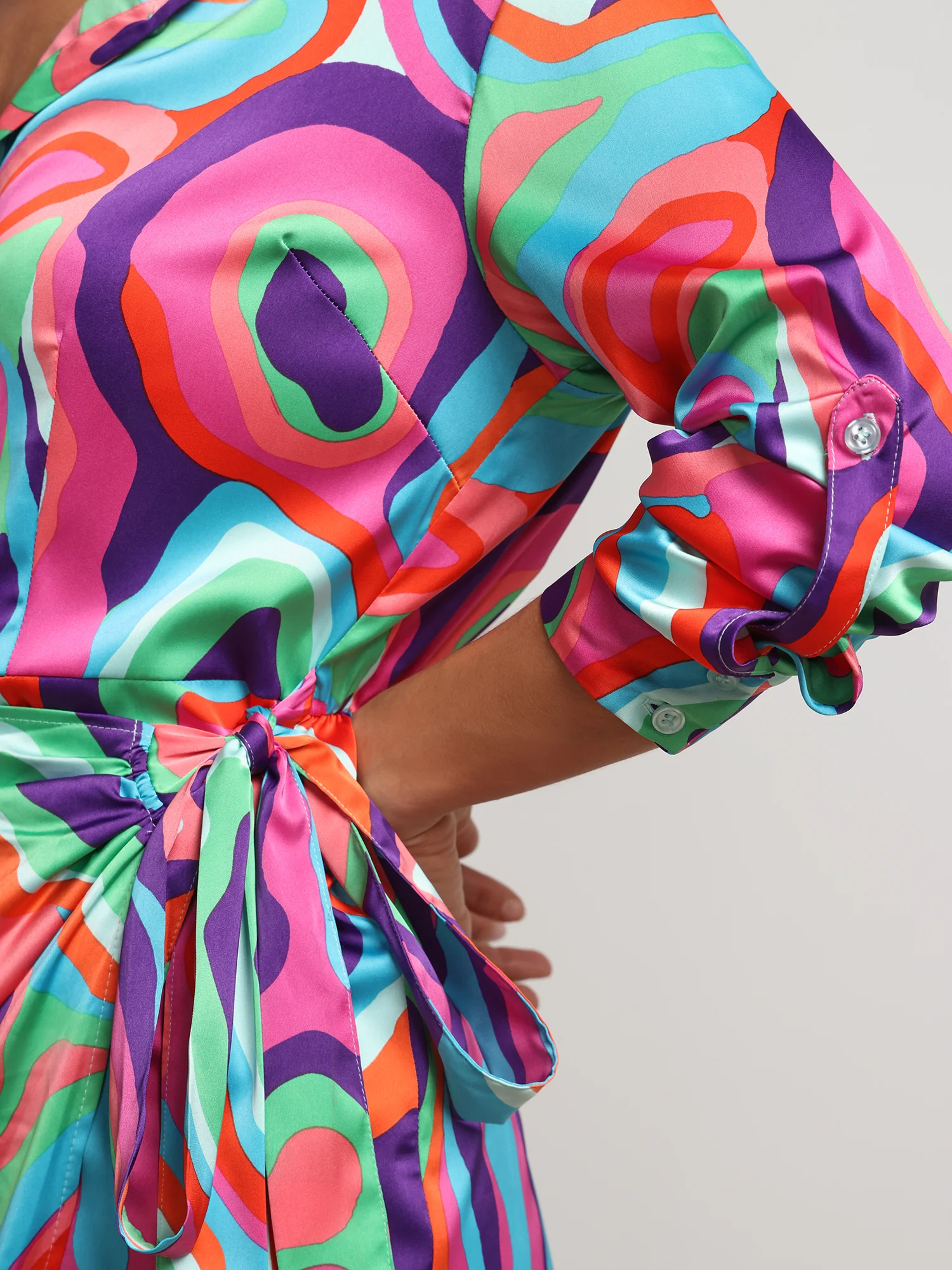 Abstract Print Wrap Shirtdress - Image 4