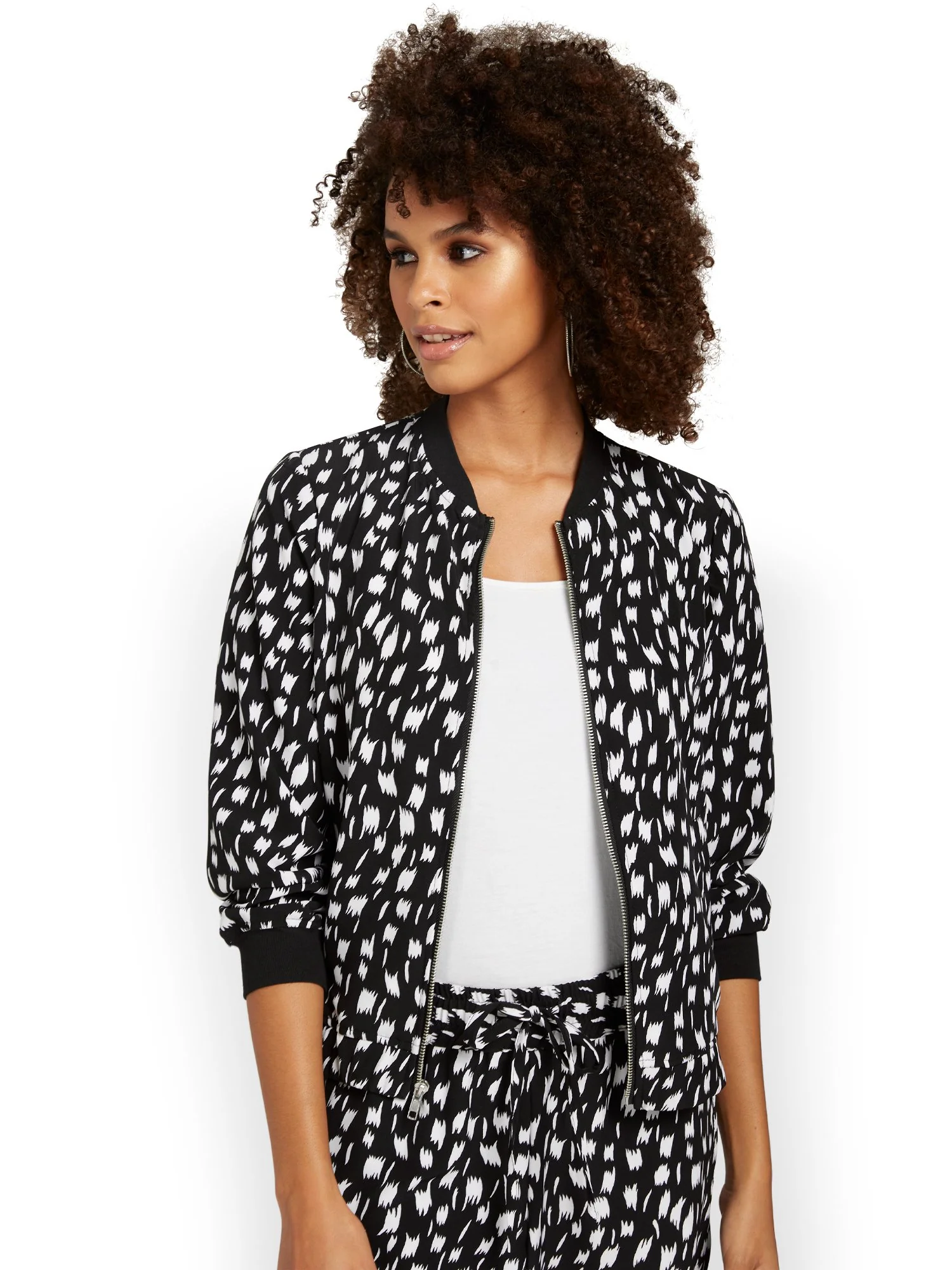 Abstract-Print Zip-Front Woven Jacket - Image 2