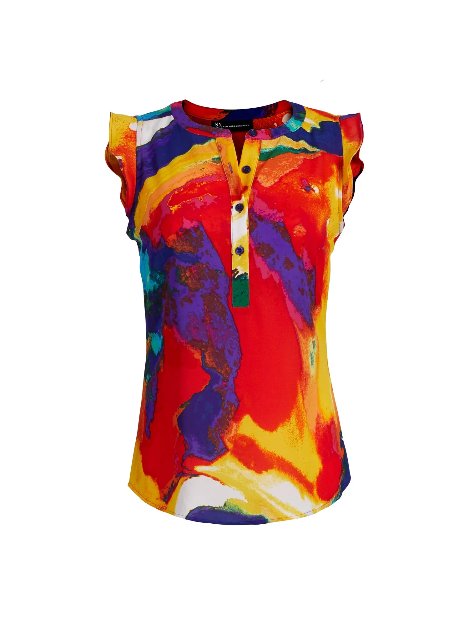 Abstract Watercolor Print Flutter-Sleeve Blouse