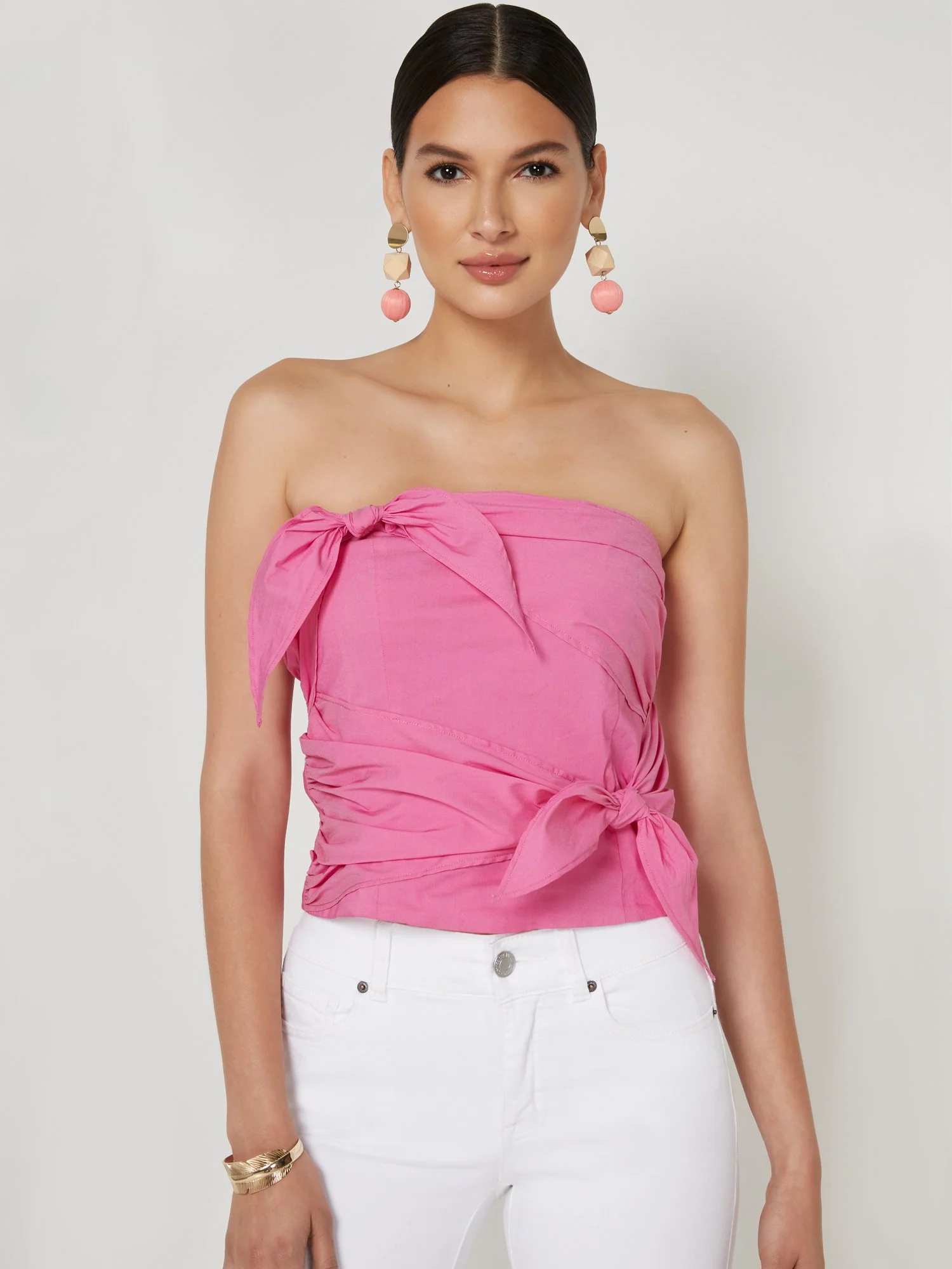 Adjustable Knot Detail Strapless Poplin Top - Image 6