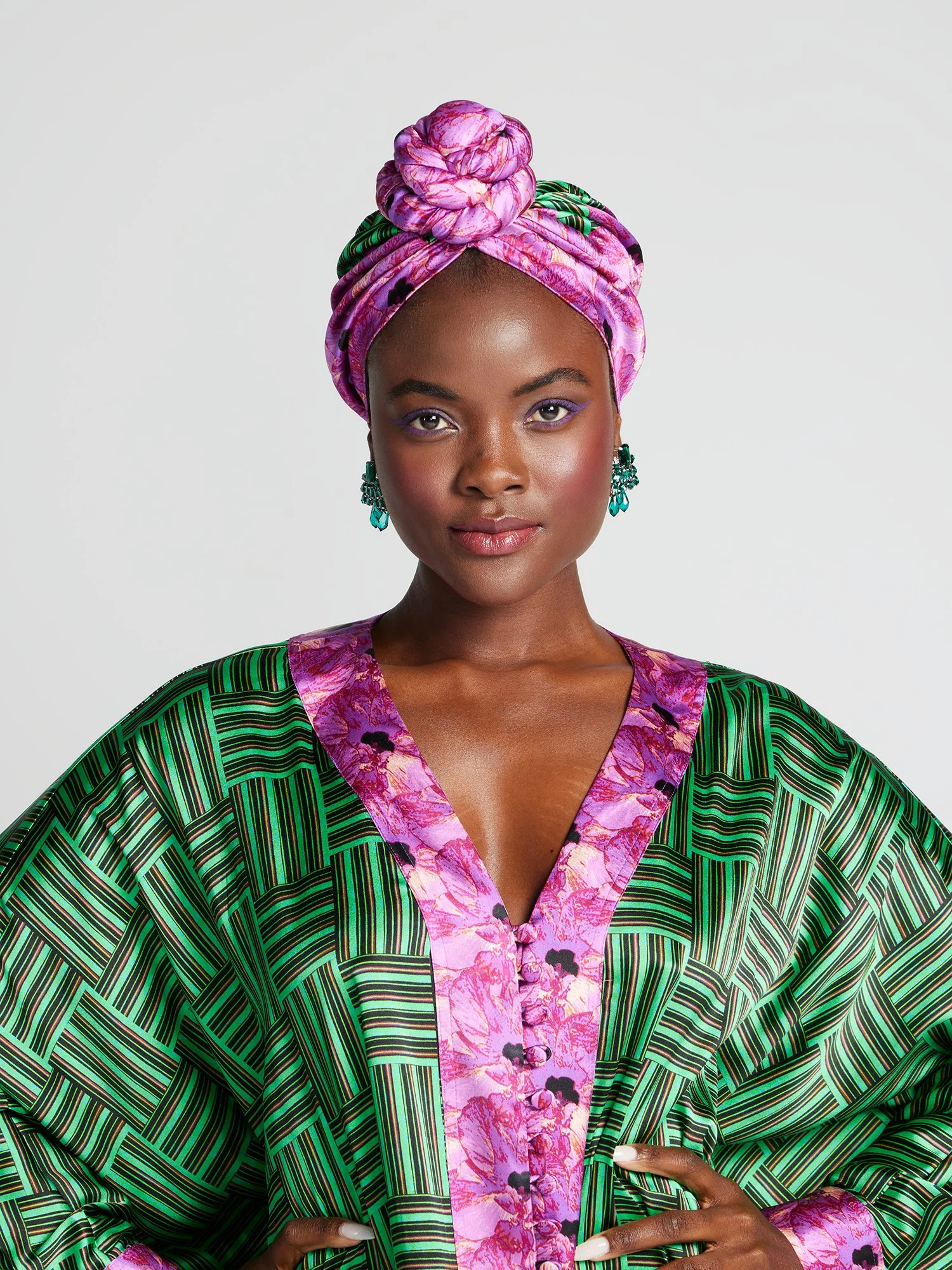 Aisha Floral-Geometric Stretch-Silk Turban - Fashion Collection