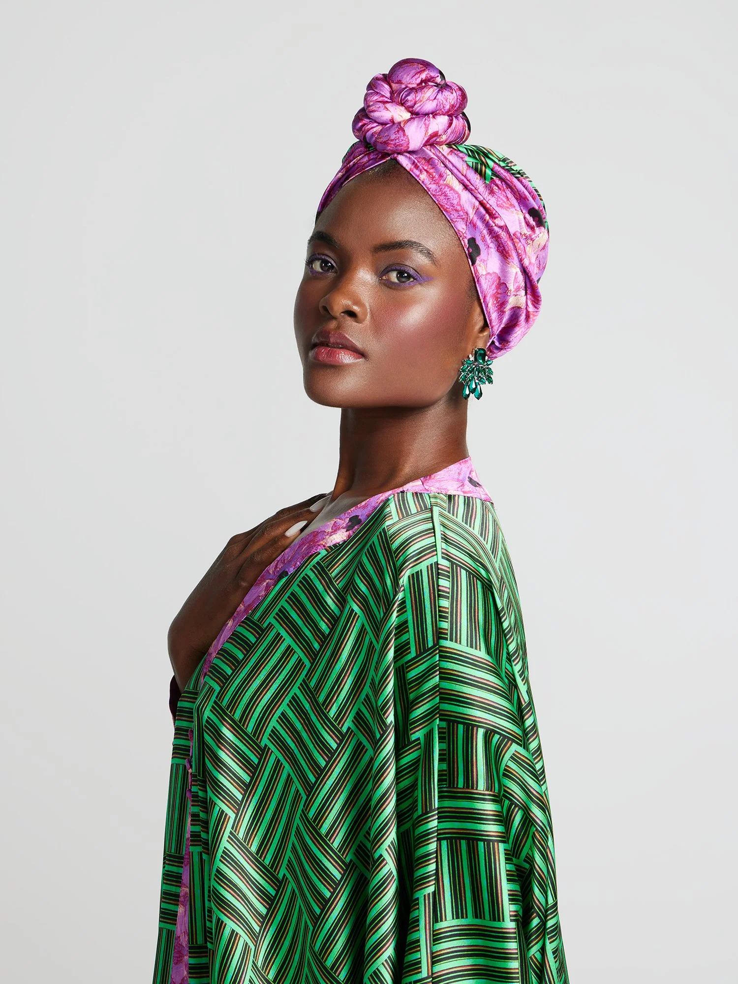 Aisha Floral-Geometric Stretch-Silk Turban - Fashion Collection - Image 5