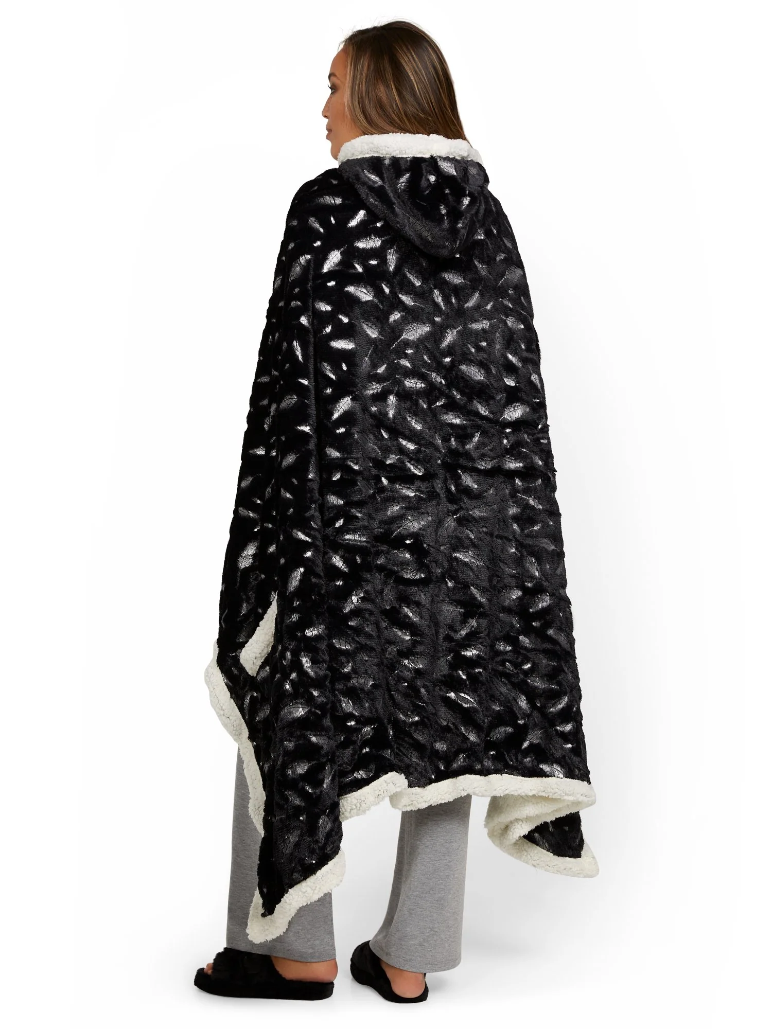 Ansen Leaf-Print Snuggle Hoodie Robe - NY&C x Chic Home - Image 3