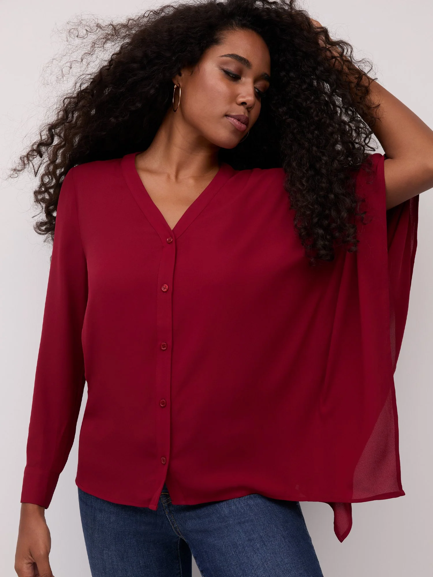 Asymmetric Button-Front Tunic Shirt - Image 4