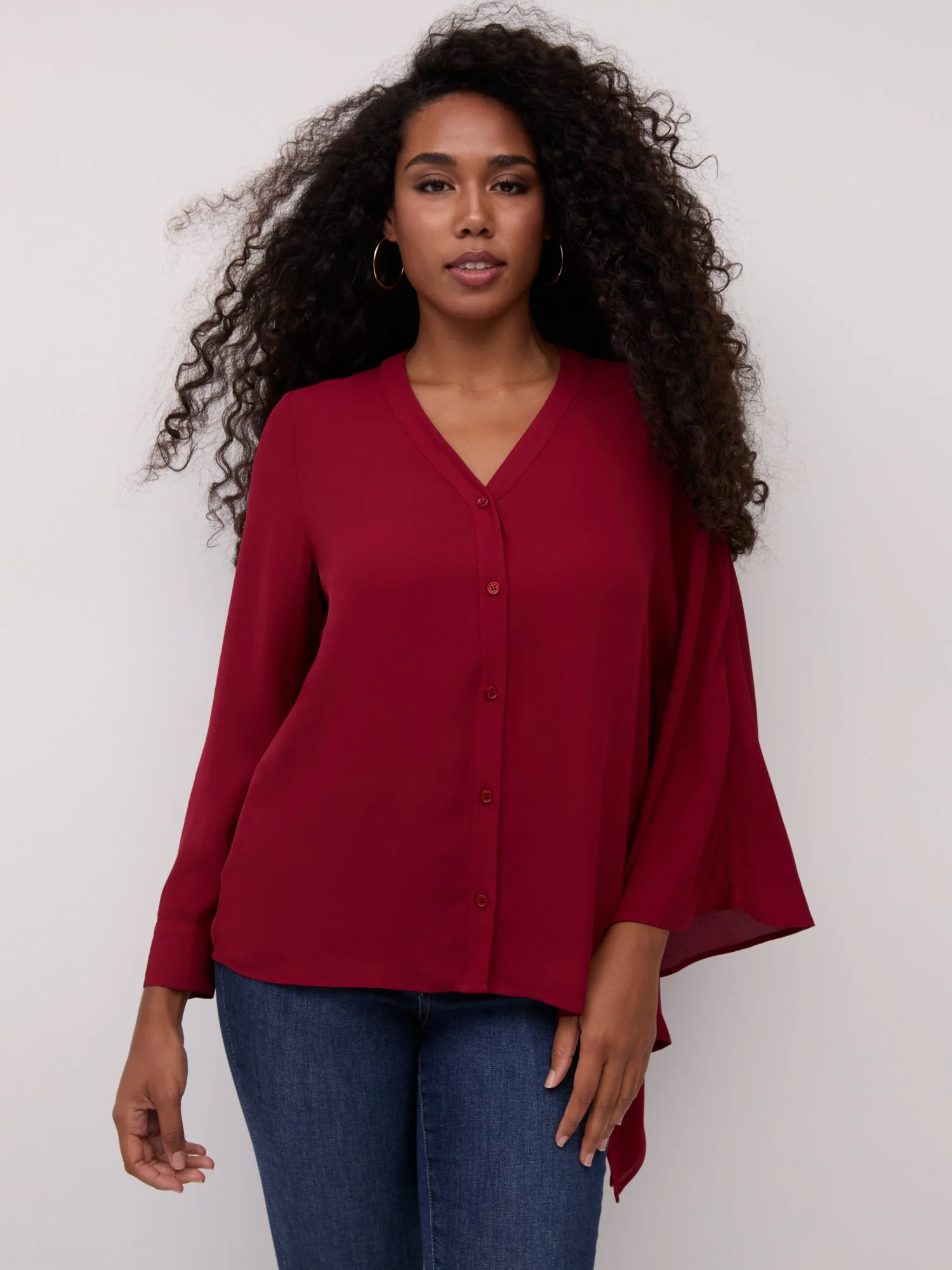 Asymmetric Button-Front Tunic Shirt - Image 7