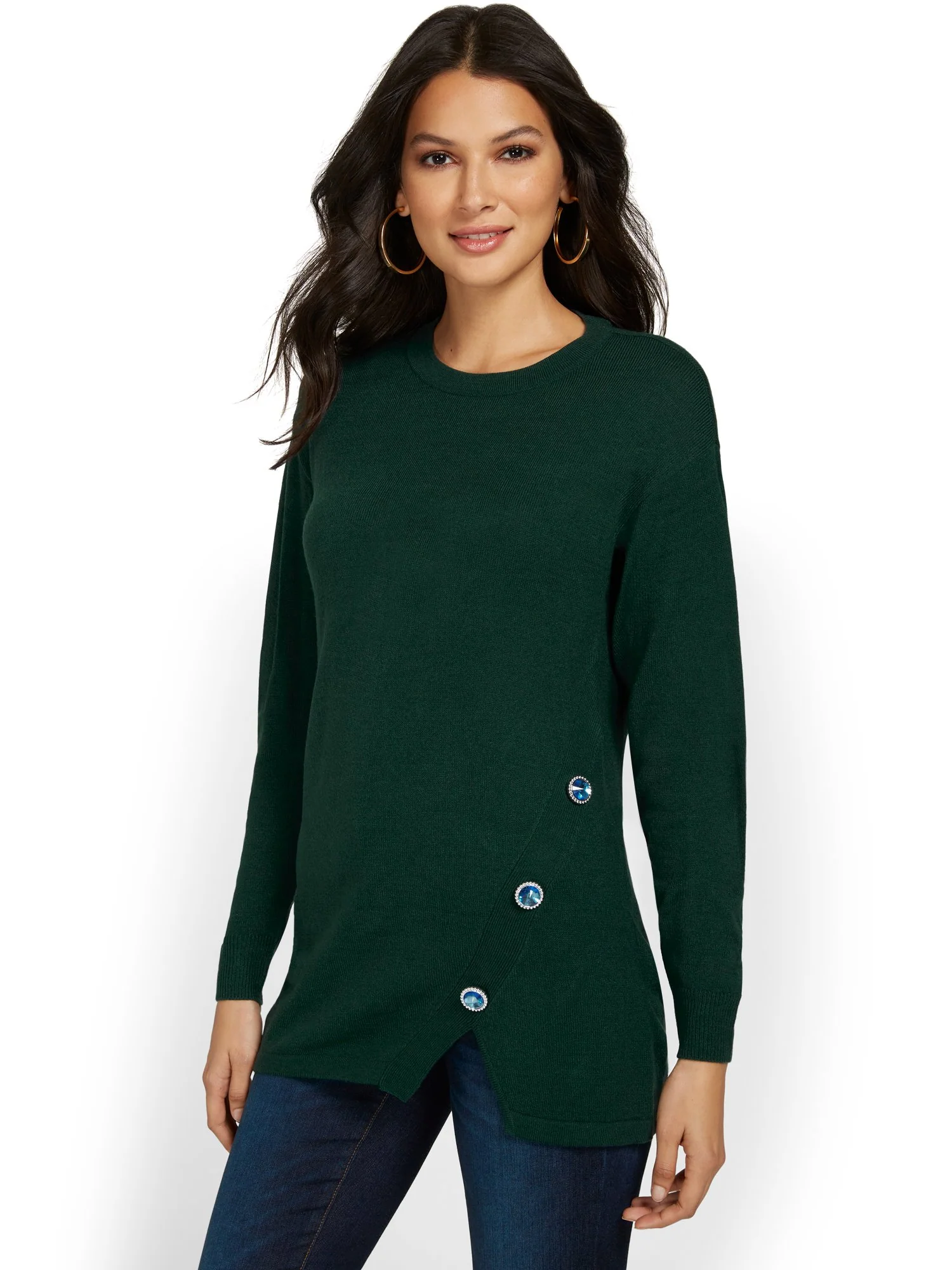 Asymmetric Jewel-Embellished Tunic Sweater - Image 9