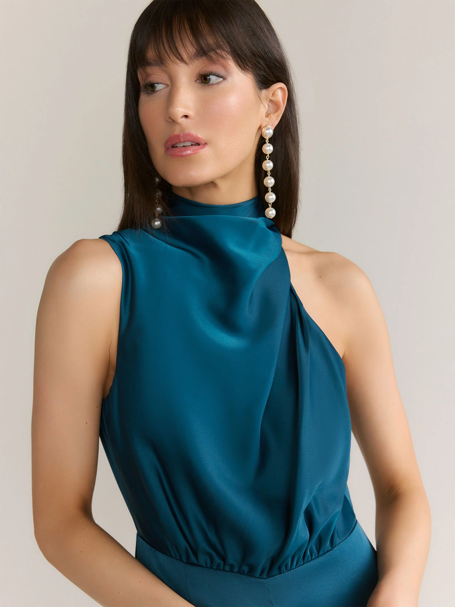 Lena Asymmetric Neck Satin Jumpsuit - Brands We Love - Image 2