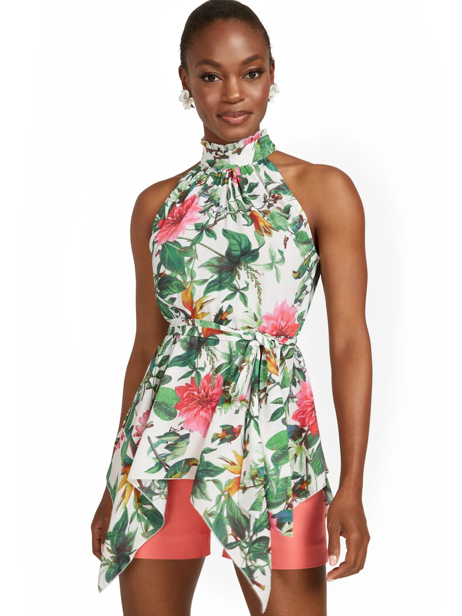 Asymmetrical Botanical Halter Top - Image 2