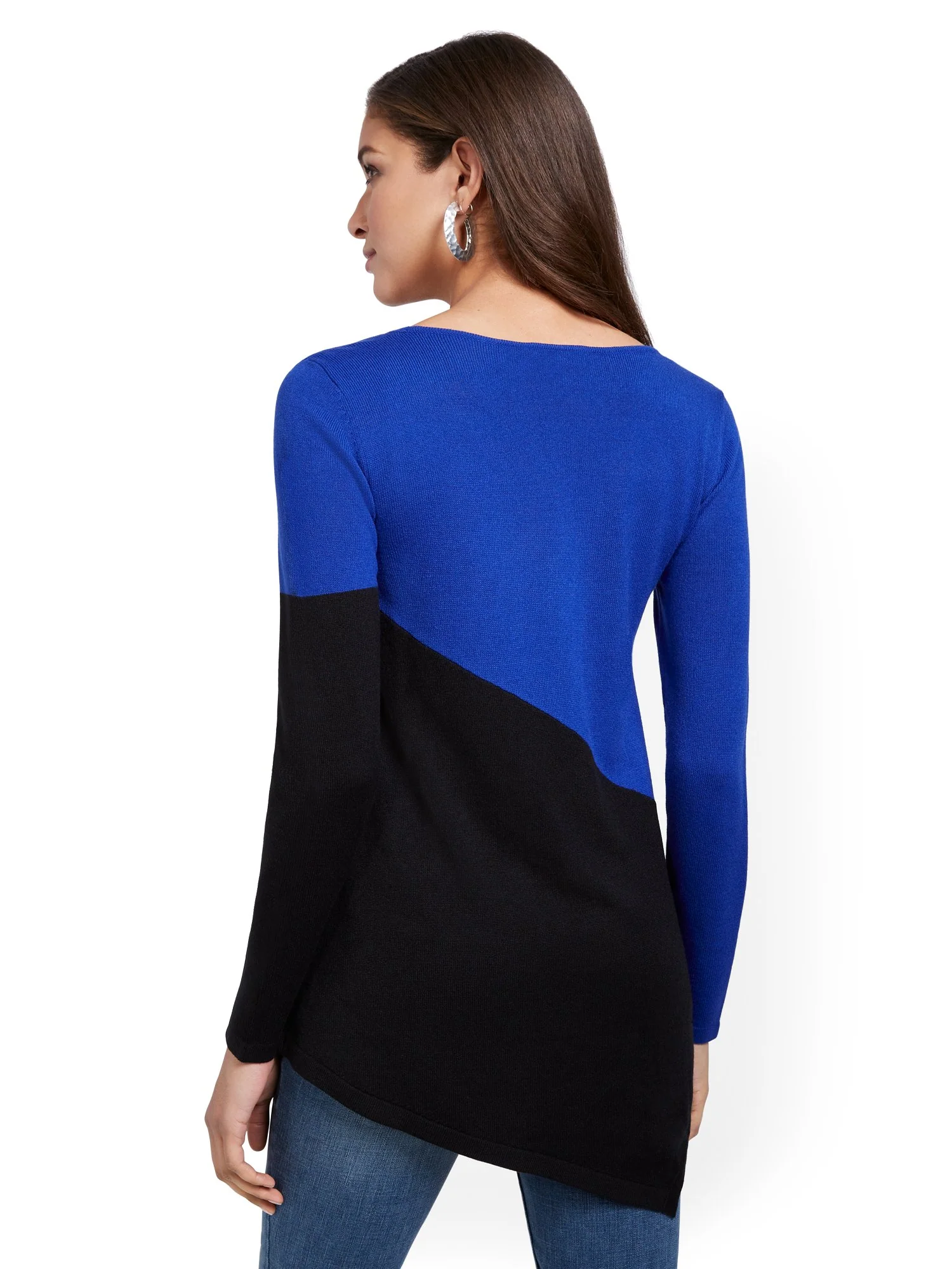 Asymmetrical Colorblock Tunic Sweater - Image 6