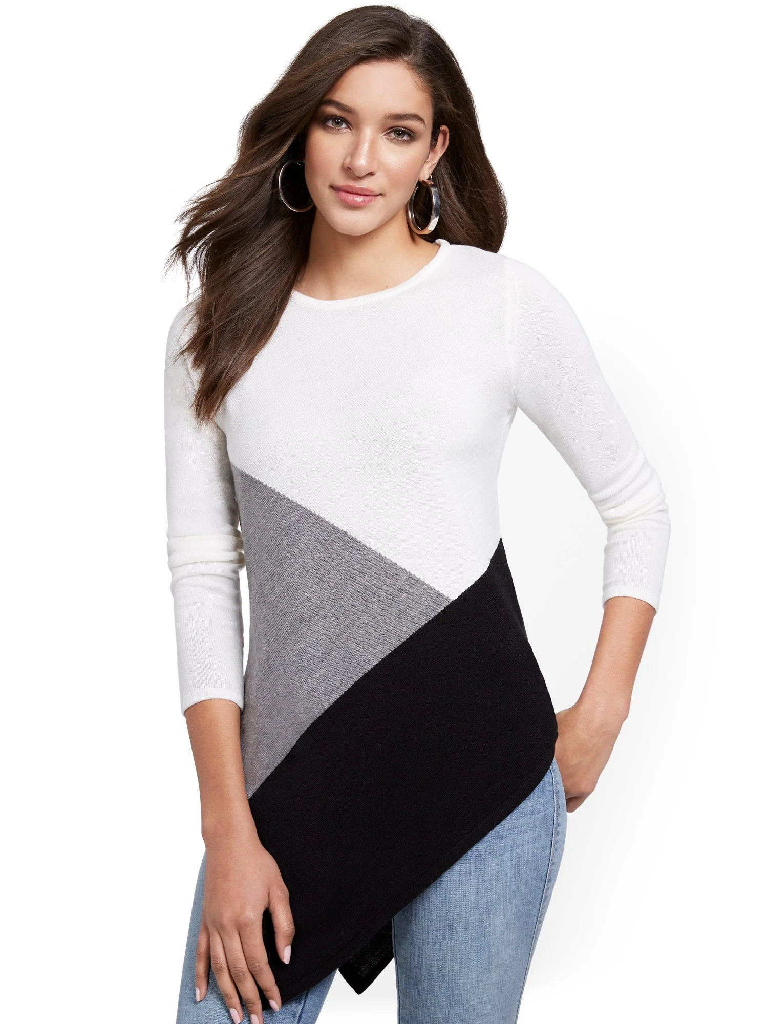 Asymmetrical Colorblock Tunic Sweater - Image 5