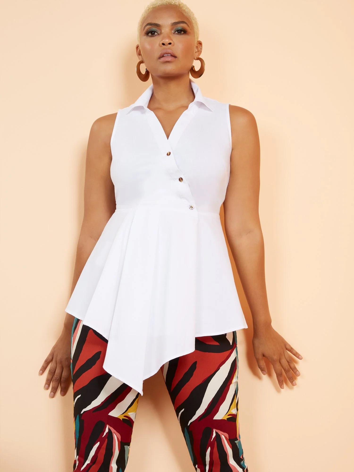 Asymmetrical Ruffle Hem Poplin Shirt